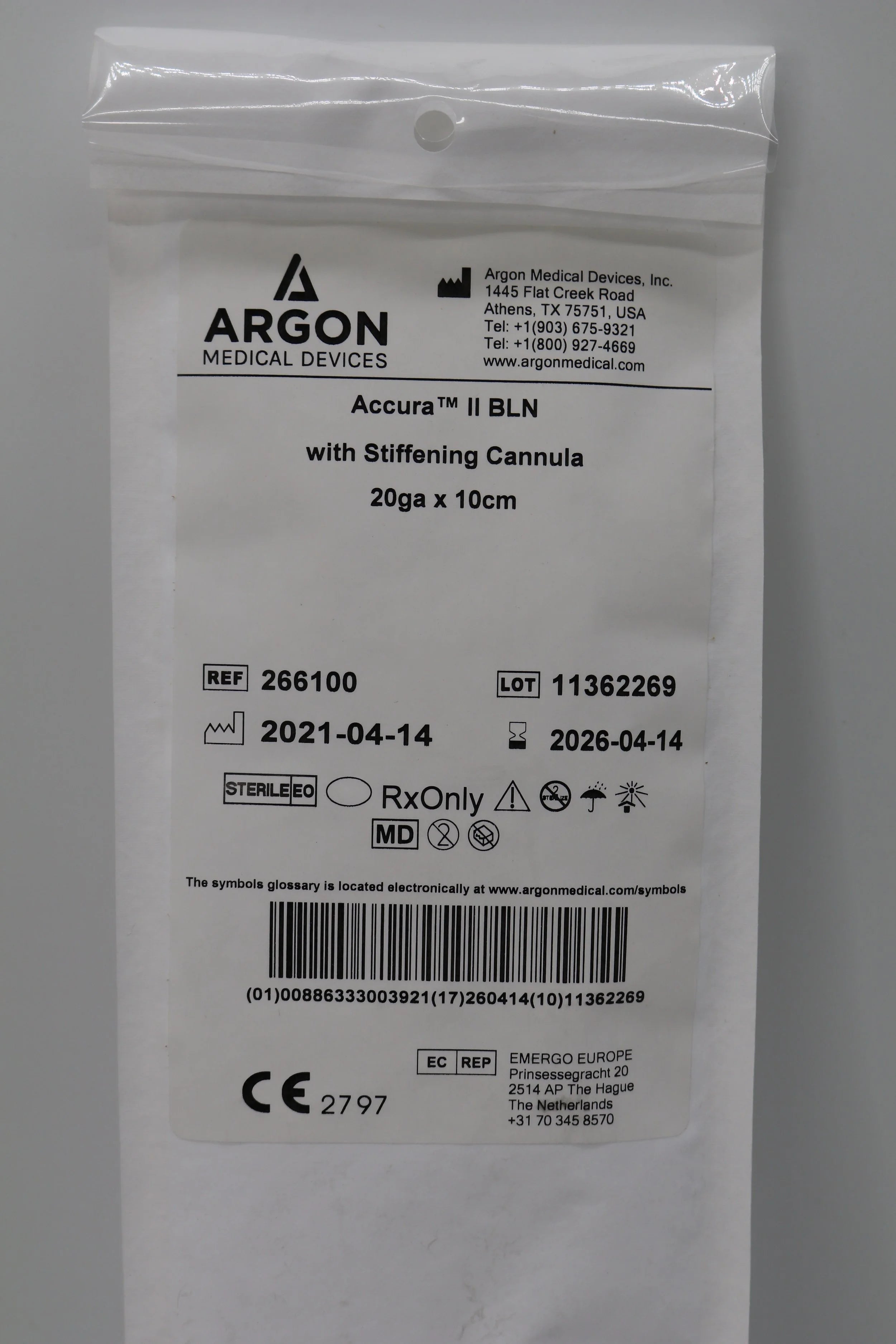 Argon Medical Devices | 266100 | Accura II BLN with Stiffening Cannula 20ga x 10cm