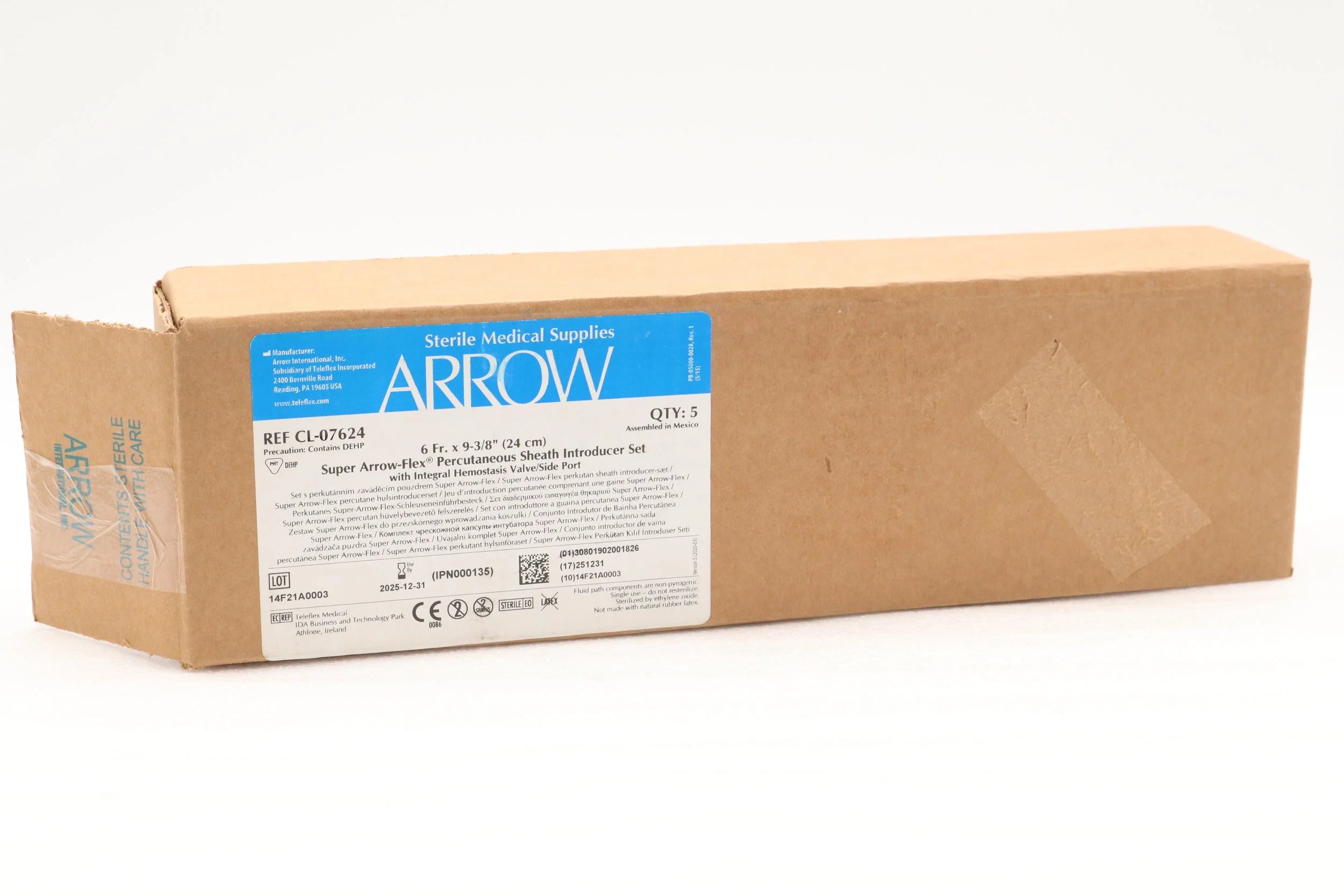 Teleflex | CL-07624 | SUPER ARROW-FLEX PERCUTANEOUS SHEATH INTRODUCER SET WITH INTEGRAL HEMOSTASIS VALUE/SIDE PORT, 6FR., 24CM SHEATH