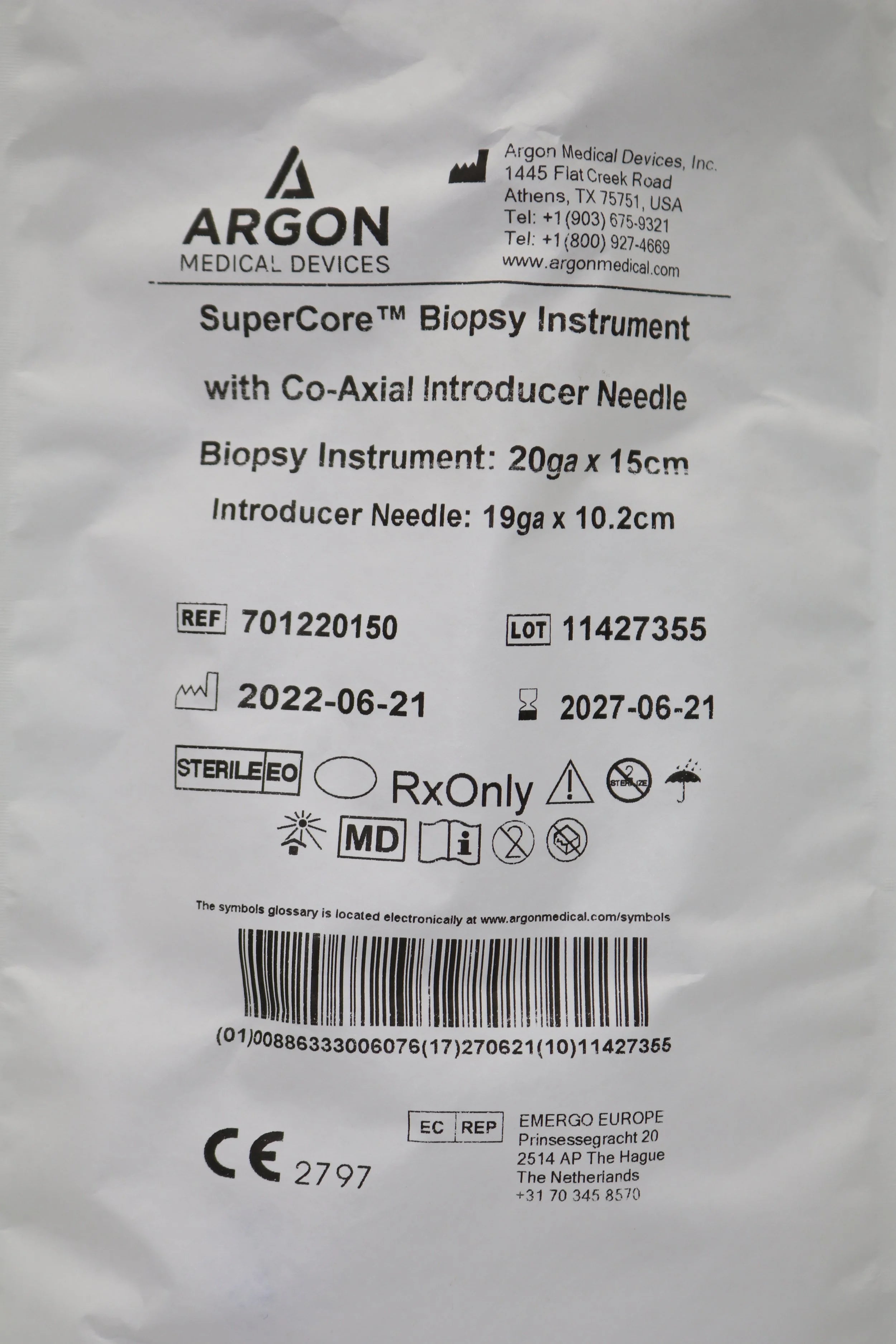 Argon Medical Devices | 701220150 | SuperCore Biopsy Instrument with Co-Axial Introducer Needle