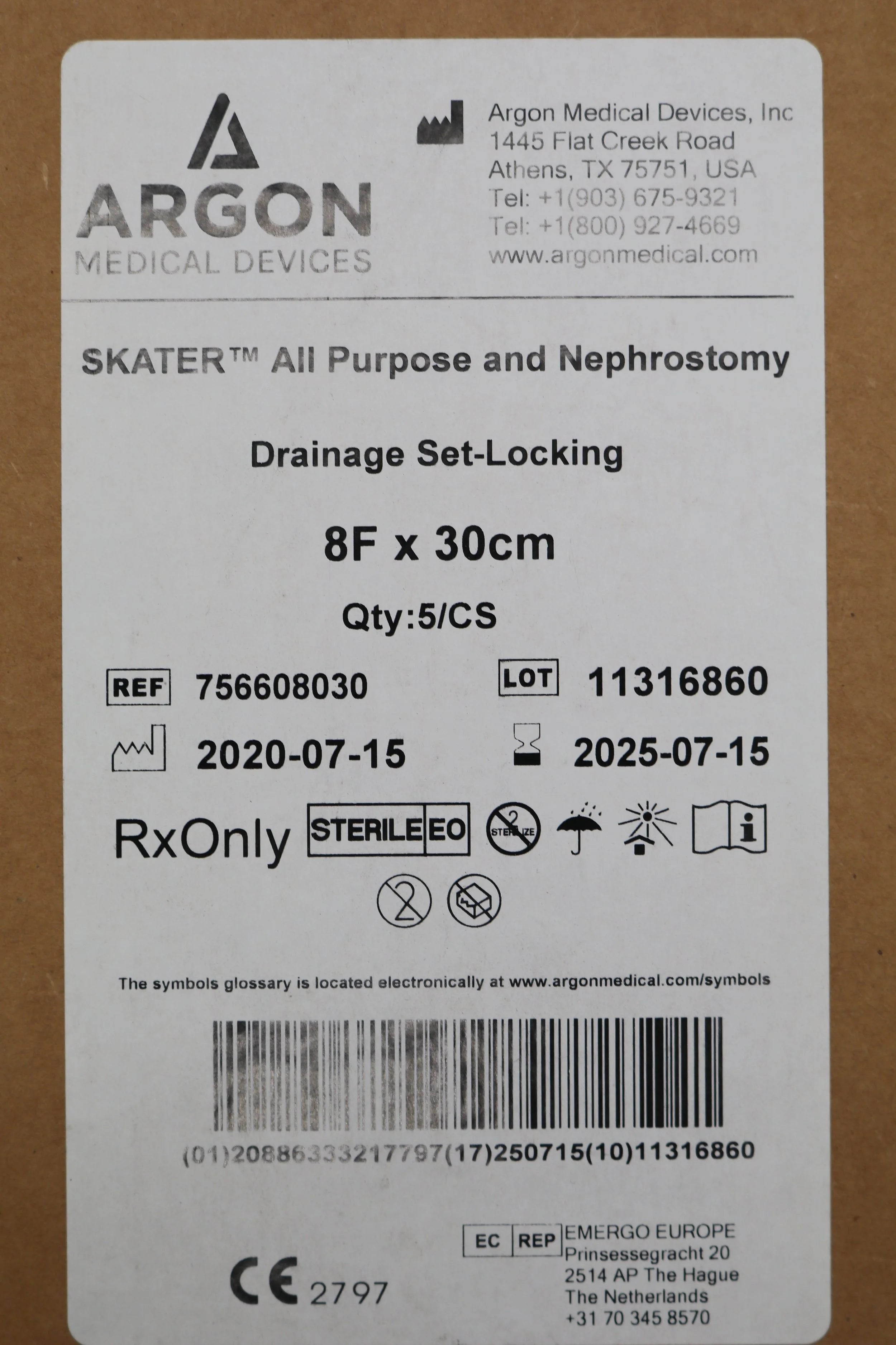 Argon Medical Devices | 756608030 | SKATER All Purpose and Nephrostomy Drainage Set-Locking 8F x 30cm