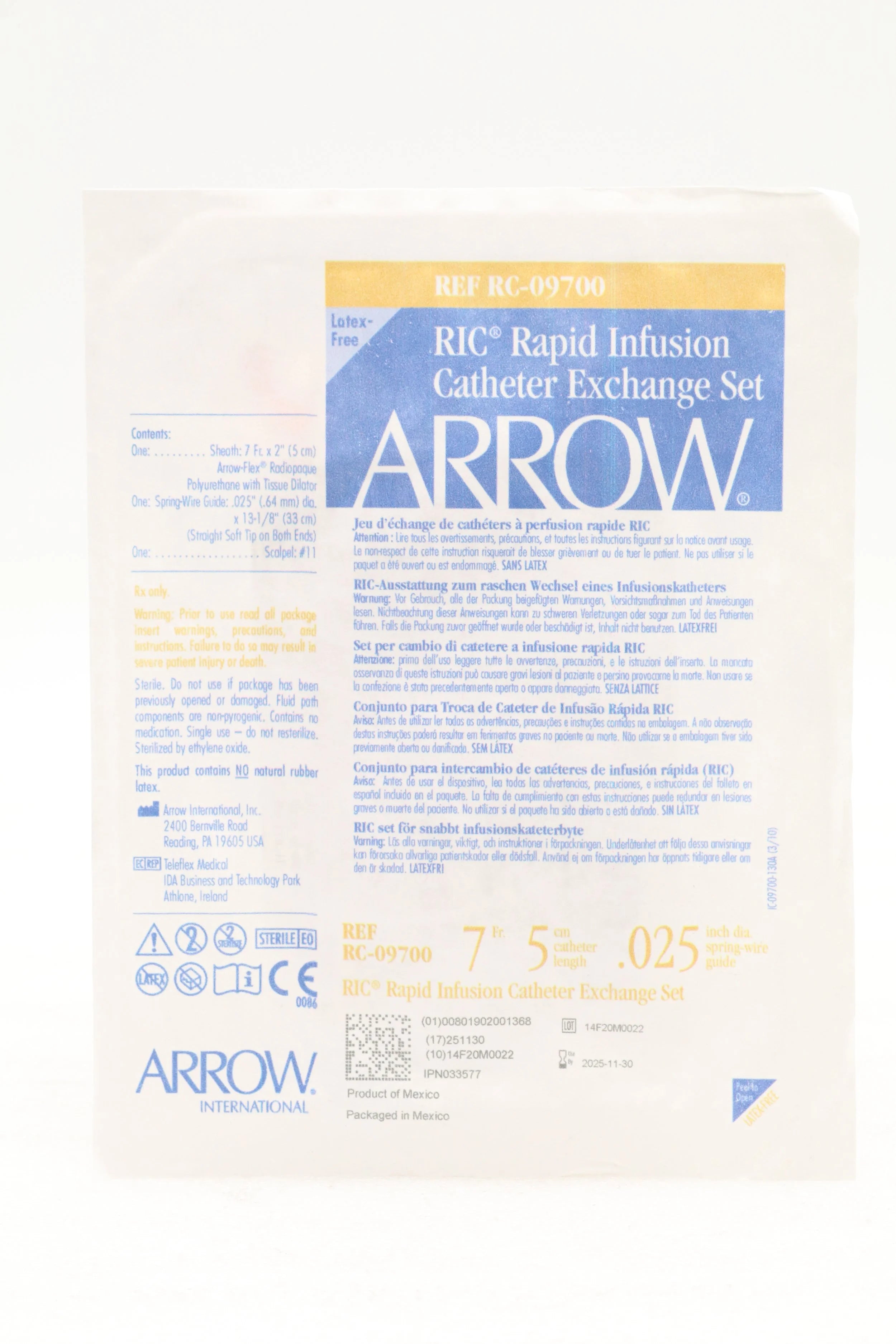 Teleflex | RC-09700 | RIC Rapid Infusion Catheter Exchange Set 7F x 5cm