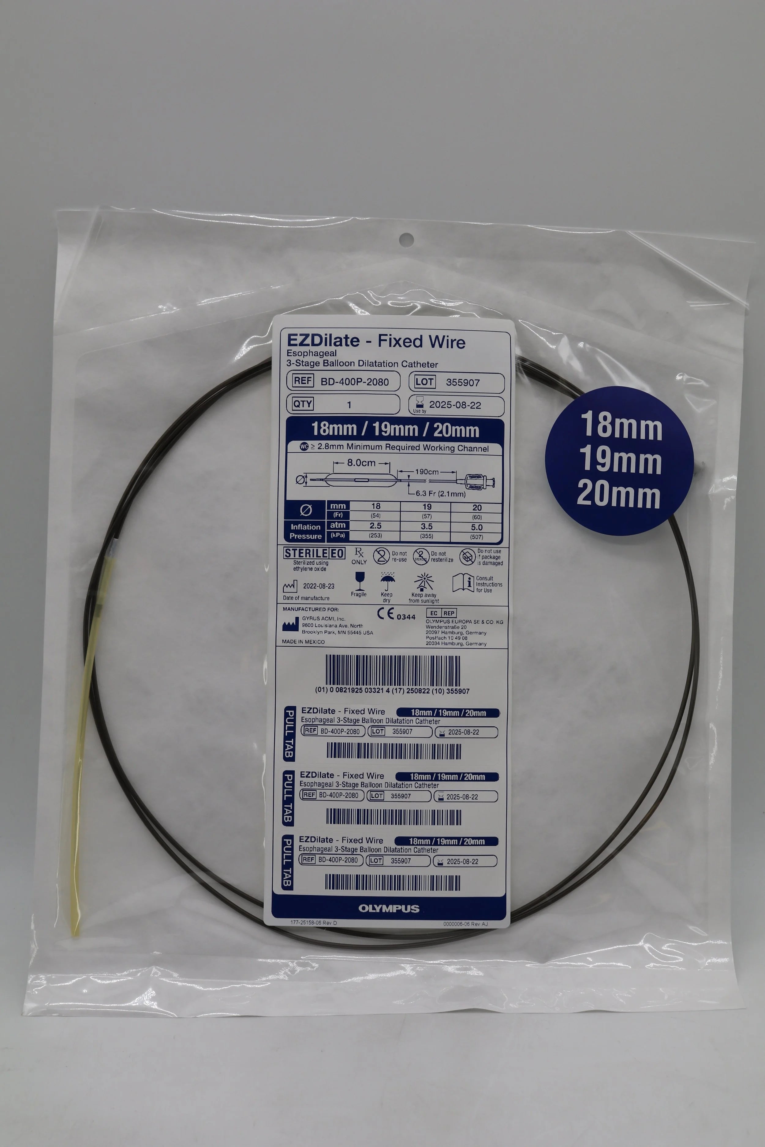 Olympus | BD-400P-2080 | EZDilate Esophageal 3-Stage Balloon Dilatation Catheter 18mm 19mm 20mm