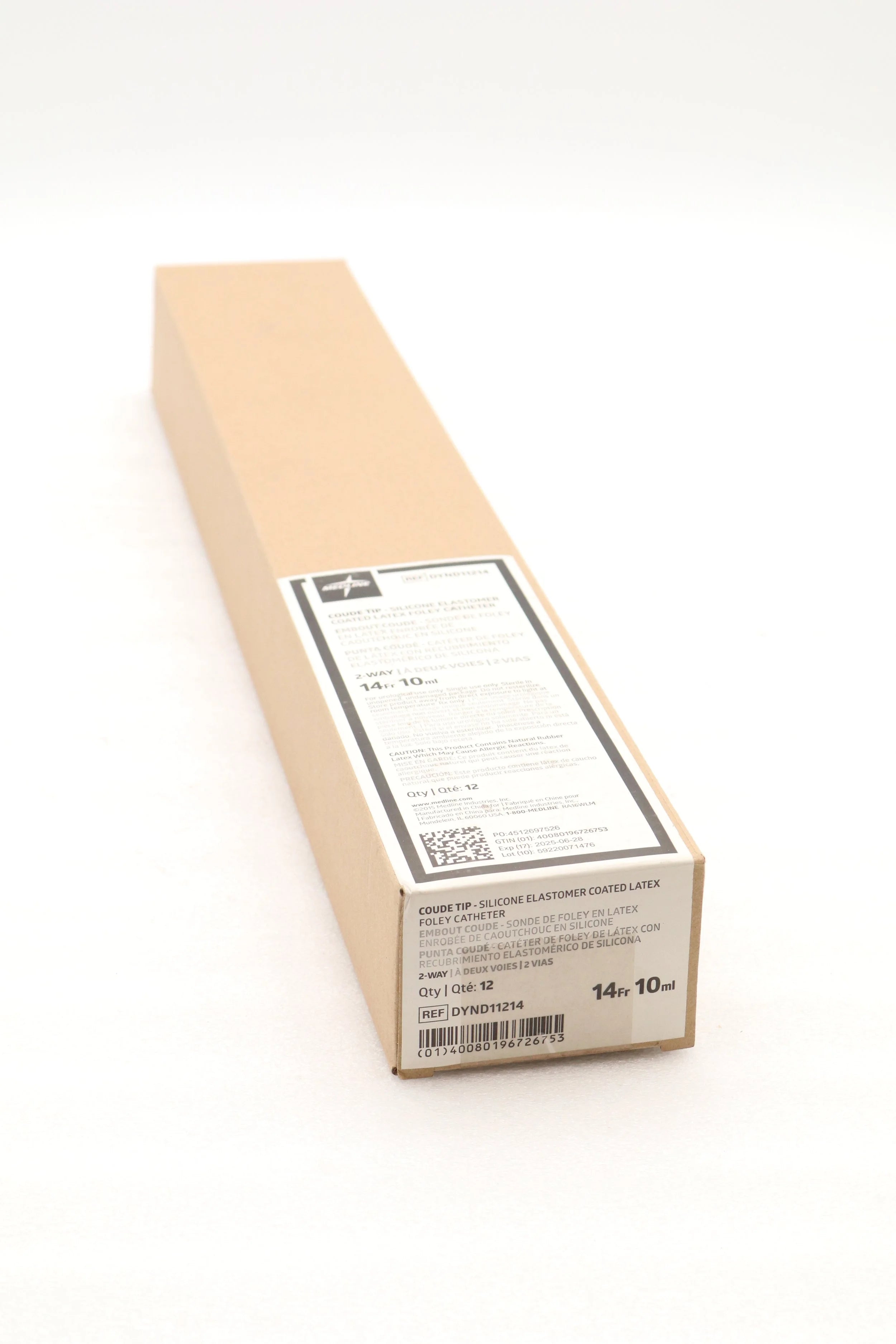 Medline | DYND11214 | Silicone-Elastomer Coated Latex Foley Catheters - Foley Catheter, Silicone-Elastomer Coated Latex, 14 Fr, 10 mL, Coude, 2-Way