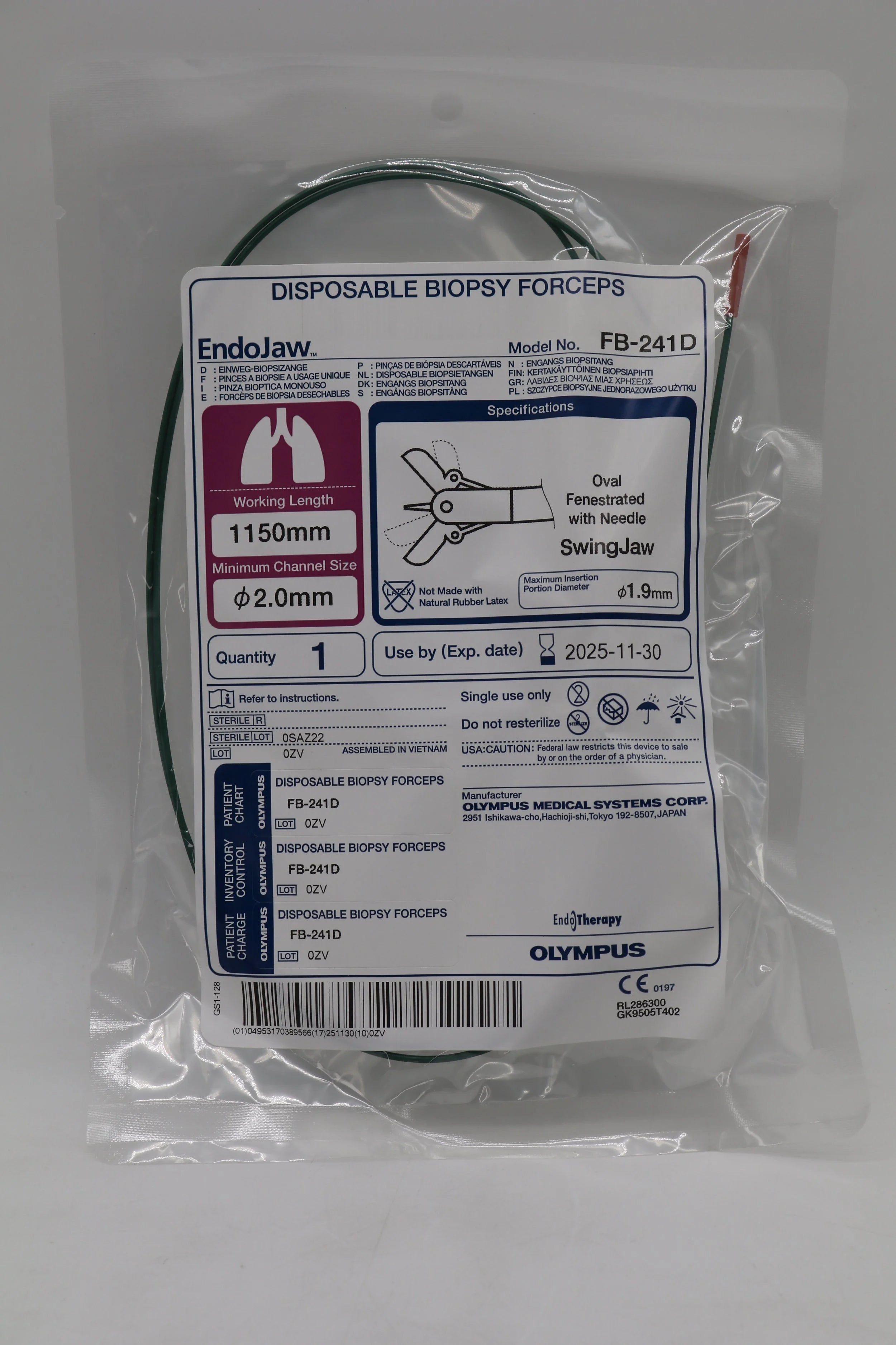 Olympus | FB-241D | EndoJaw Disposable Biopsy Forceps 1150mm 2.0mm Oval Fenestrated with Needle SwingJaw