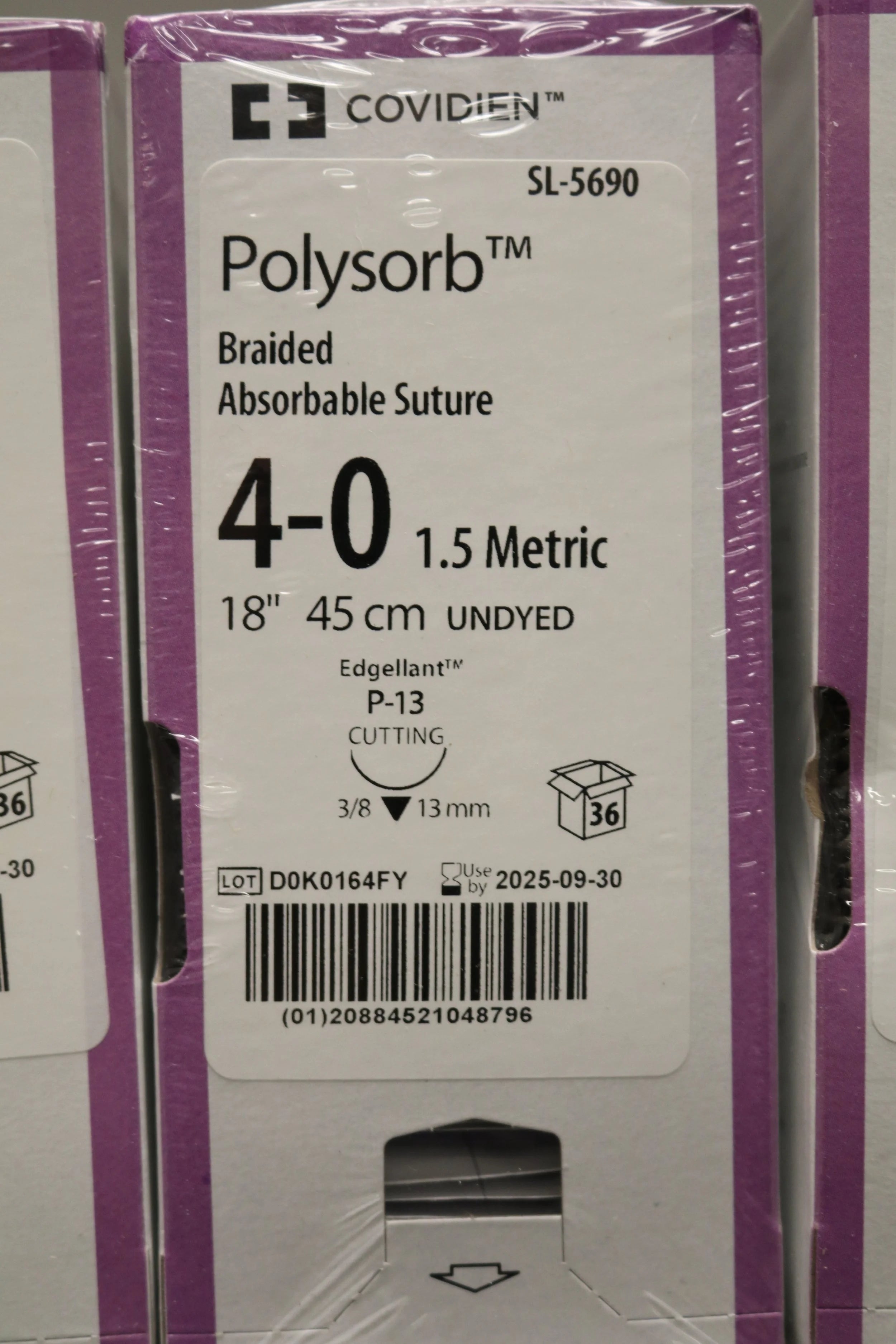 Covidien | SL-5690 | Polysorb Braided Absorbable Suture 4-0 1.5 Metric 18" 45cm UNDYED