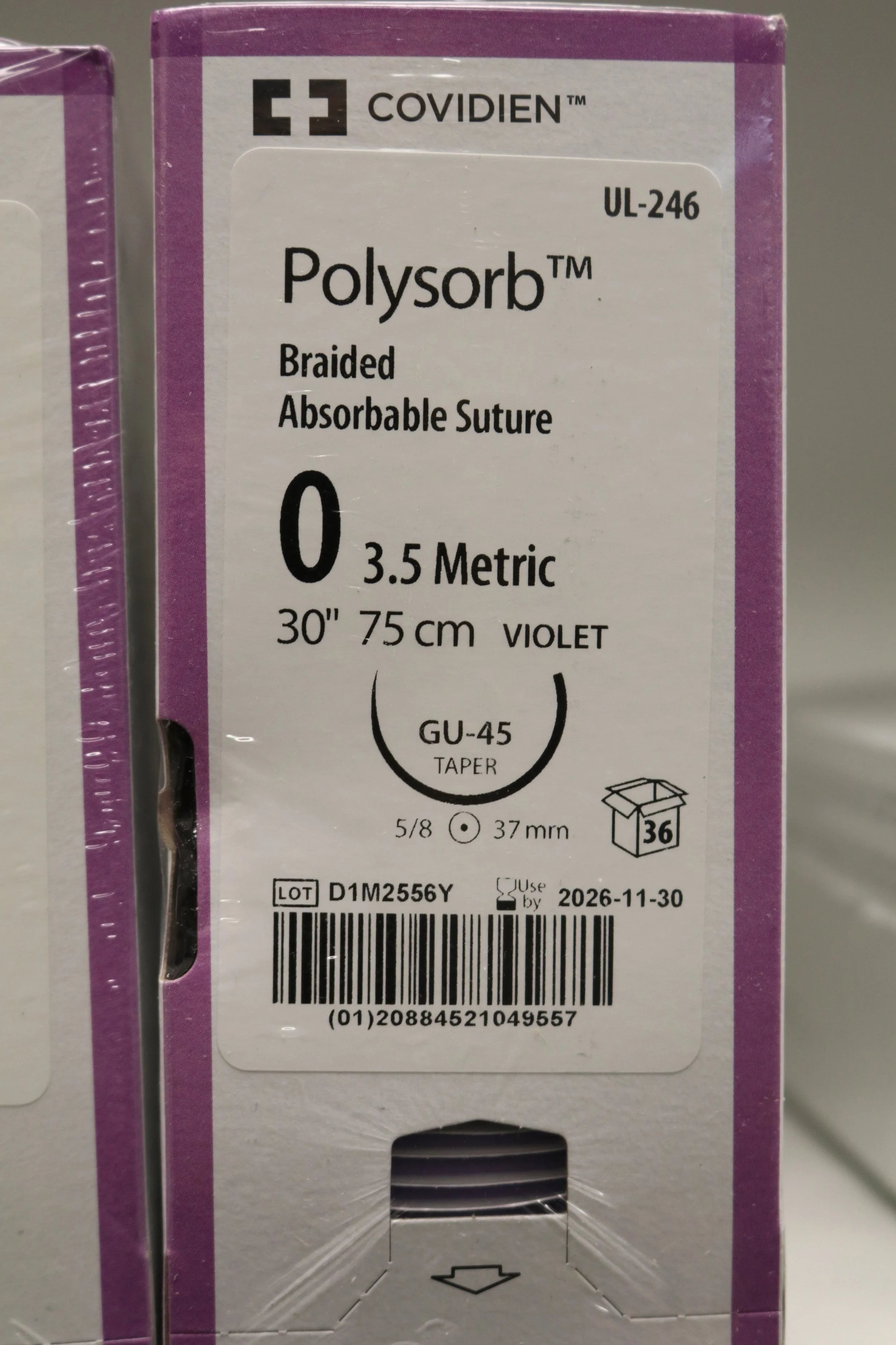Covidien | UL-246 | Polysorb Braided Absorbable Suture 0 3.5 Metric 30" 75cm VIOLET