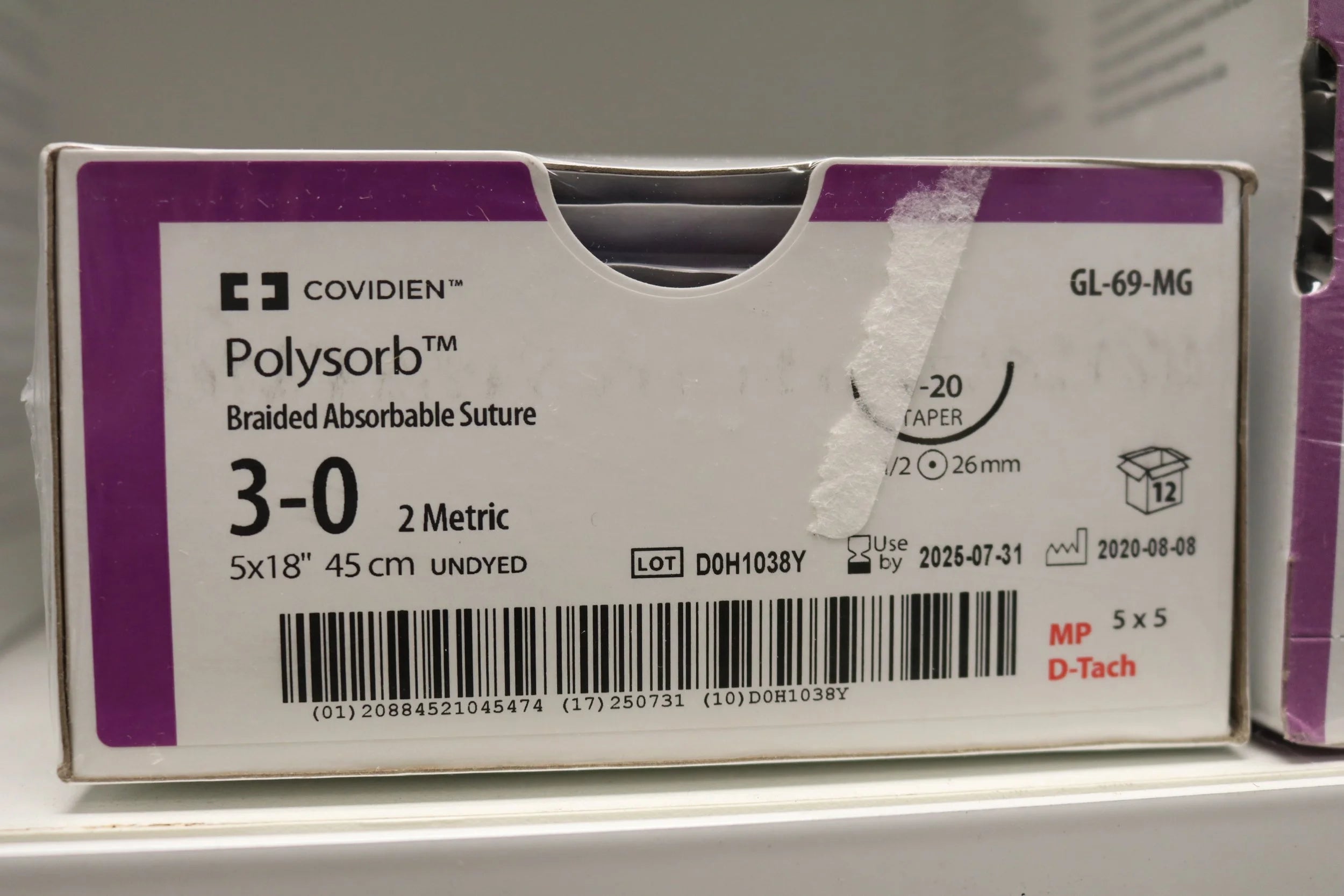 Covidien | GL-69-MG | Polysorb Braided Absorbable Suture 3-0 2 Metric 5x18" 45cm UNDYED