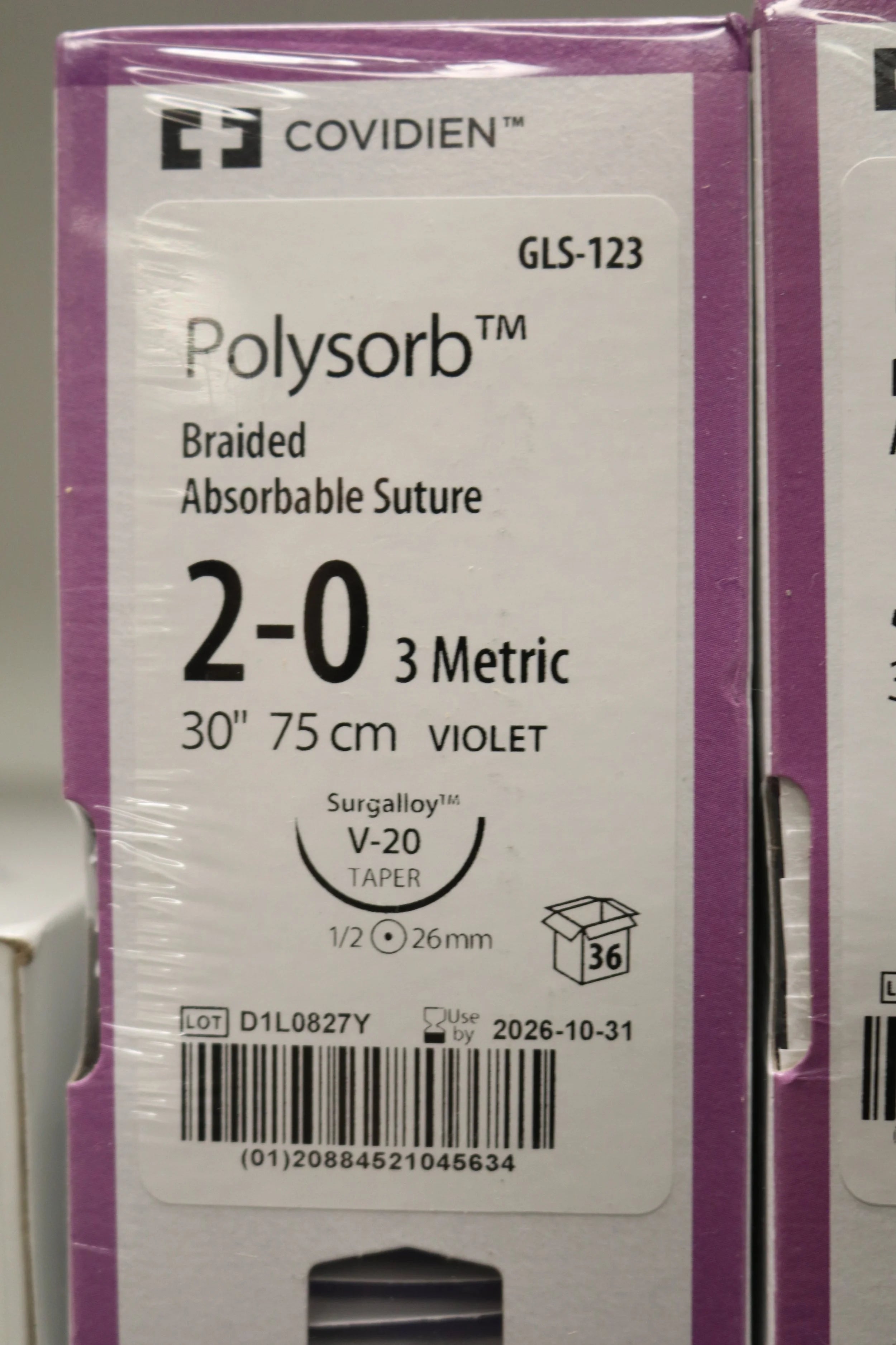 Covidien | GLS-123 | Polysorb Braided Absorbable Suture 2-0 3 Metric 30" 75cm VIOLET