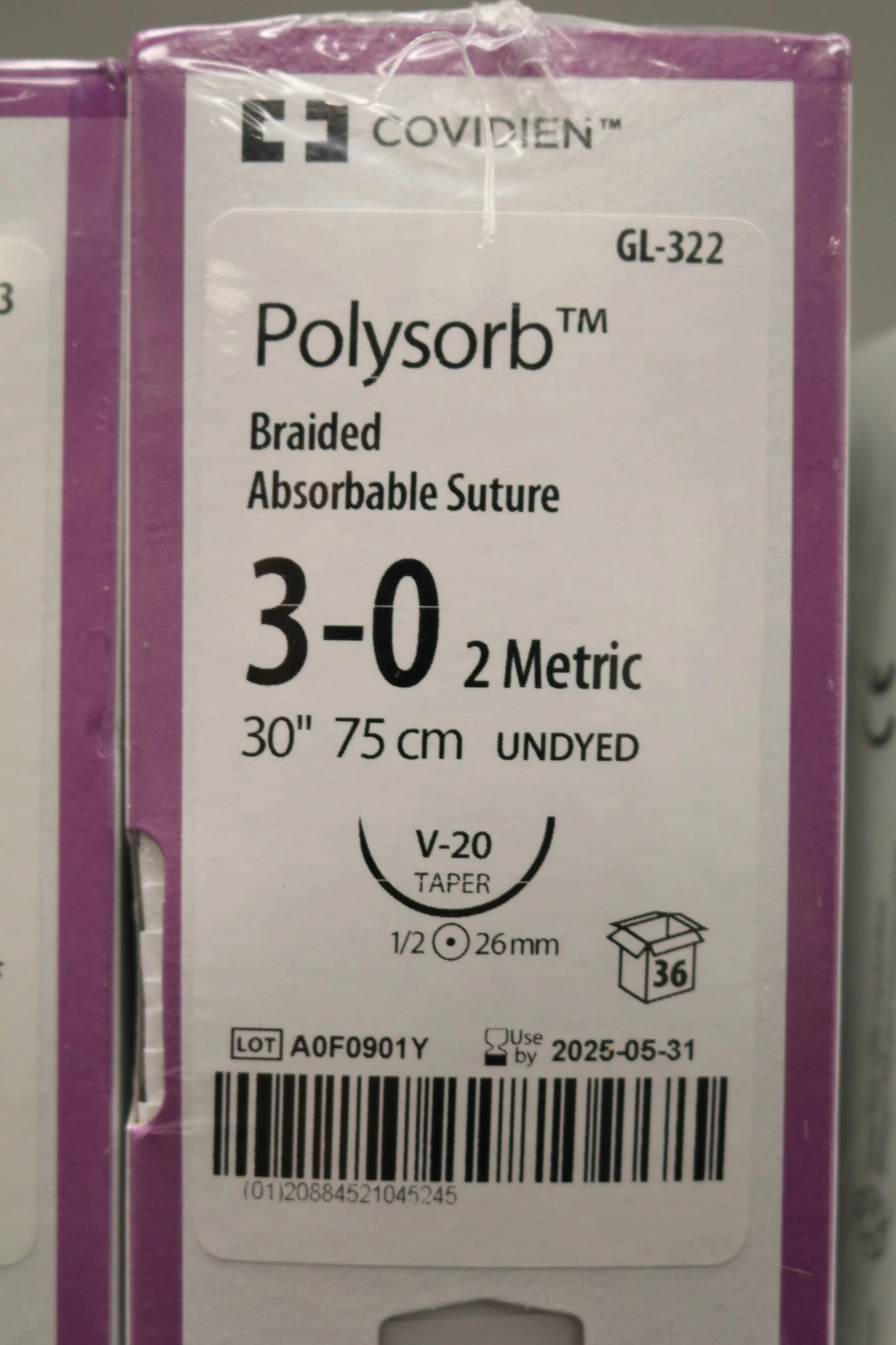 Covidien | GL-322 | Polysorb Braided Absorbable Suture 3-0 2 Metric 30" 75cm VIOLET