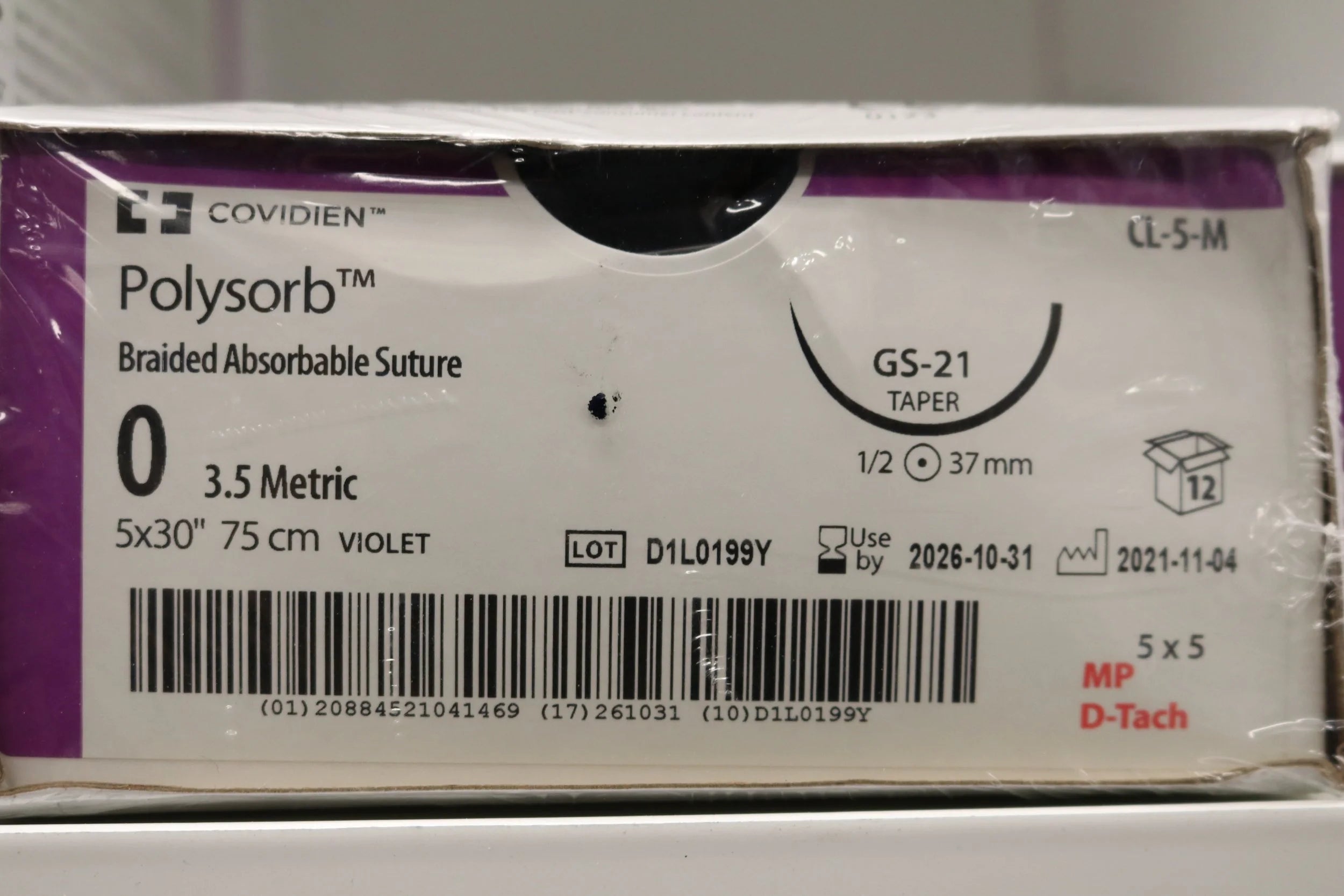 Covidien | CL-5-M | Polysorb Braided Absorbable Suture 0 3.5 Metric 5x30" 75cm VIOLET