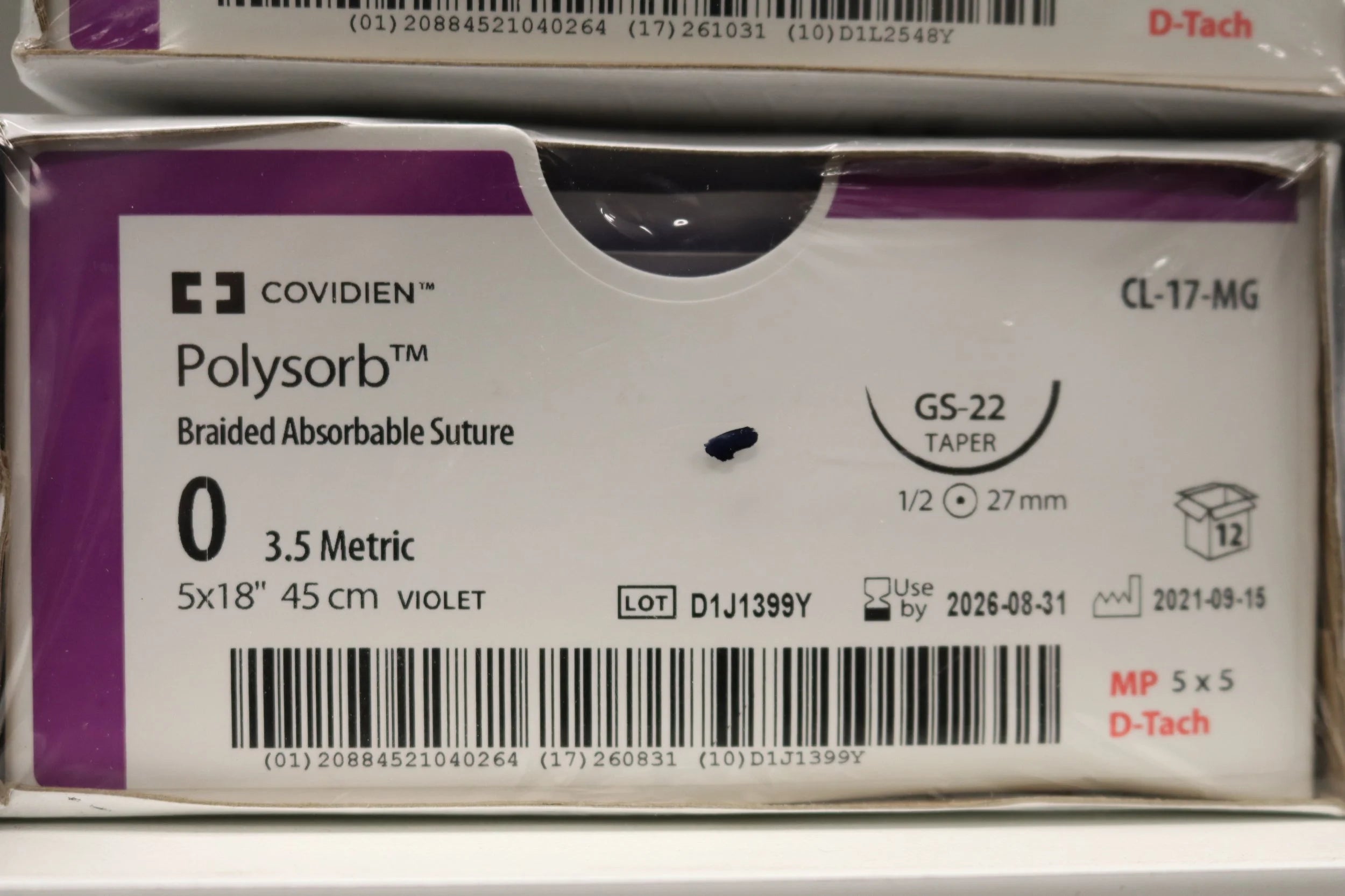 Covidien | CL-17-MG | Polysorb Braided Absorbable Suture 0 3.5 Metric 5x18" 45cm VIOLET