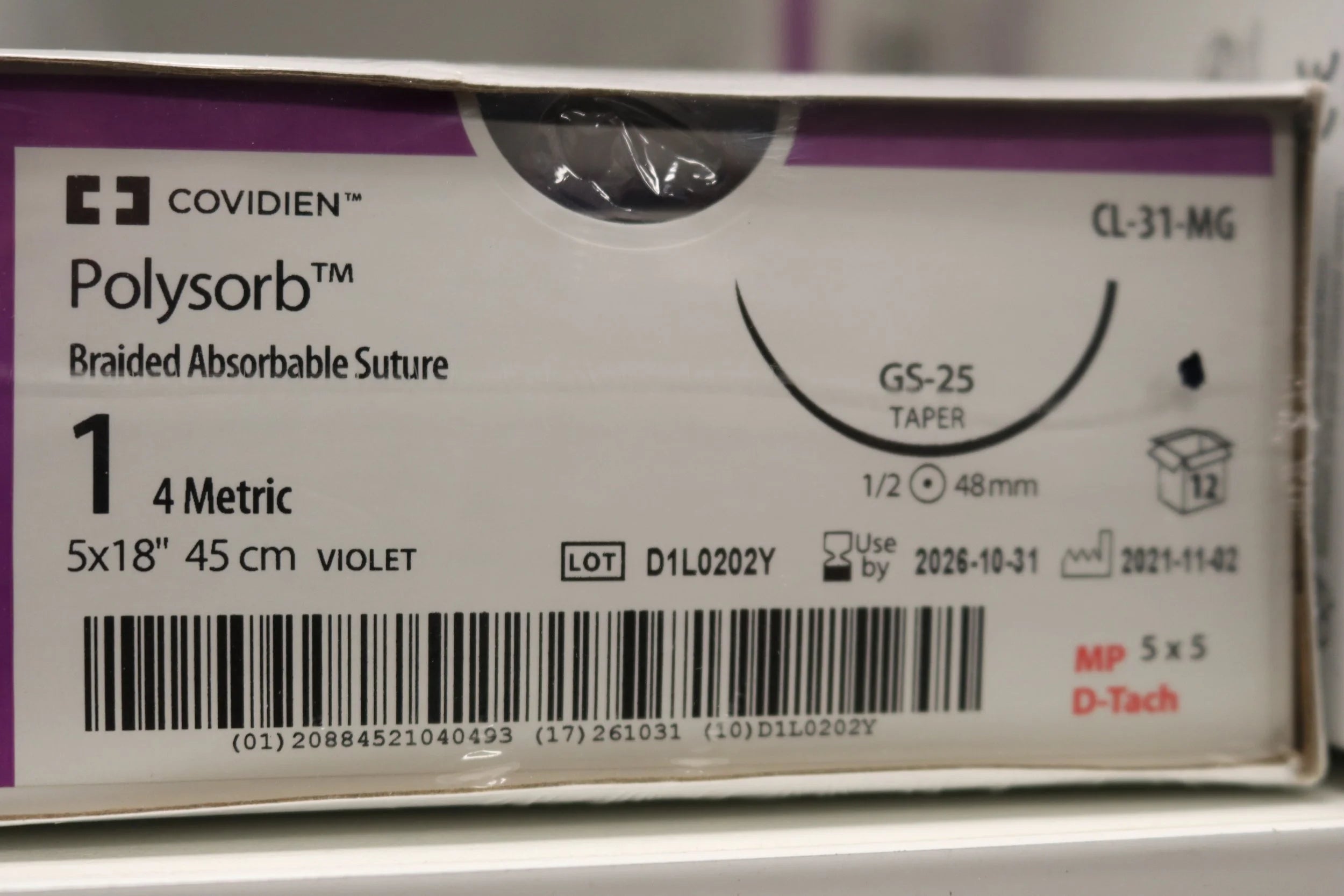 Covidien | CL-31-MG | Polysorb Braided Absorbable Suture 1 4 Metric 5x18" 45cm VIOLET