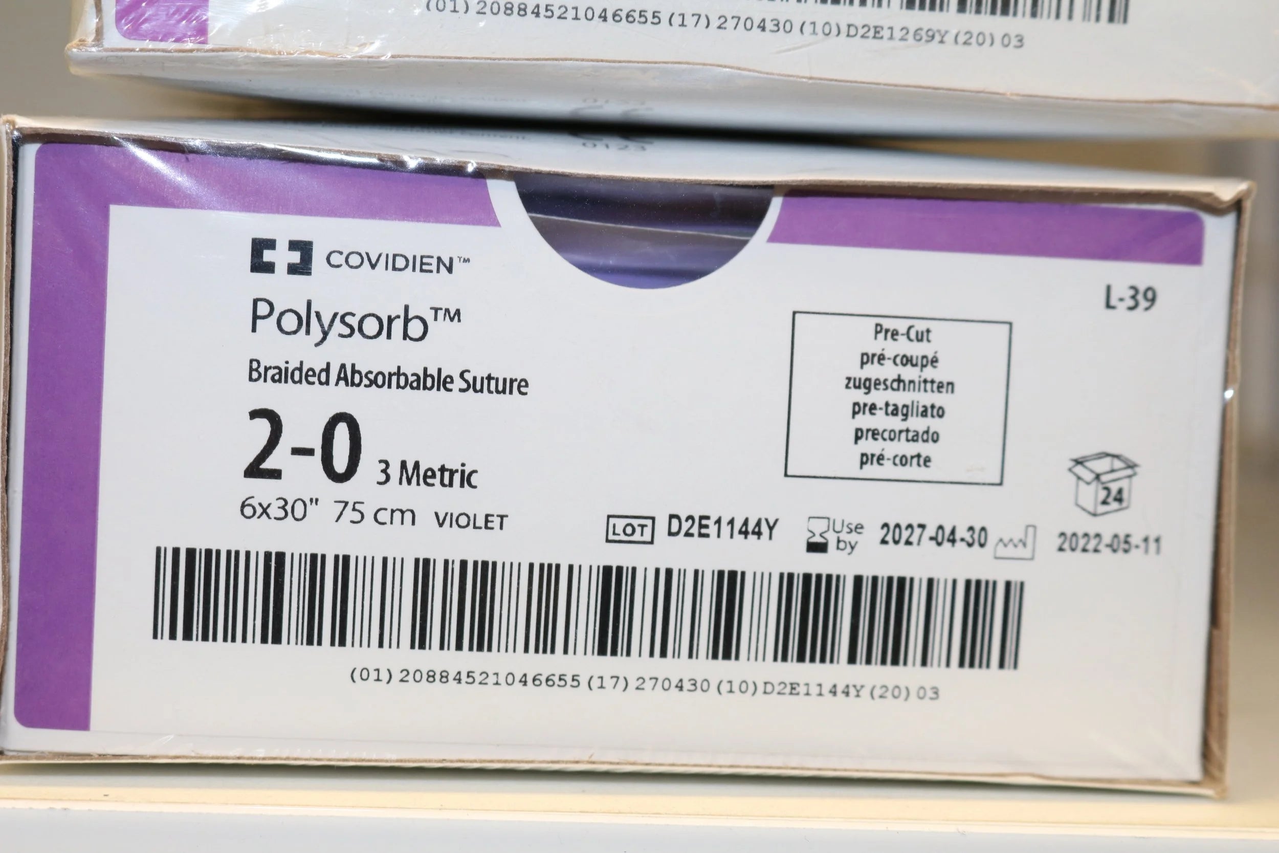 Covidien | L-39 | Polysorb Braided Absorbable Suture 2-0 3 Metric 6x30" 75cm VIOLET