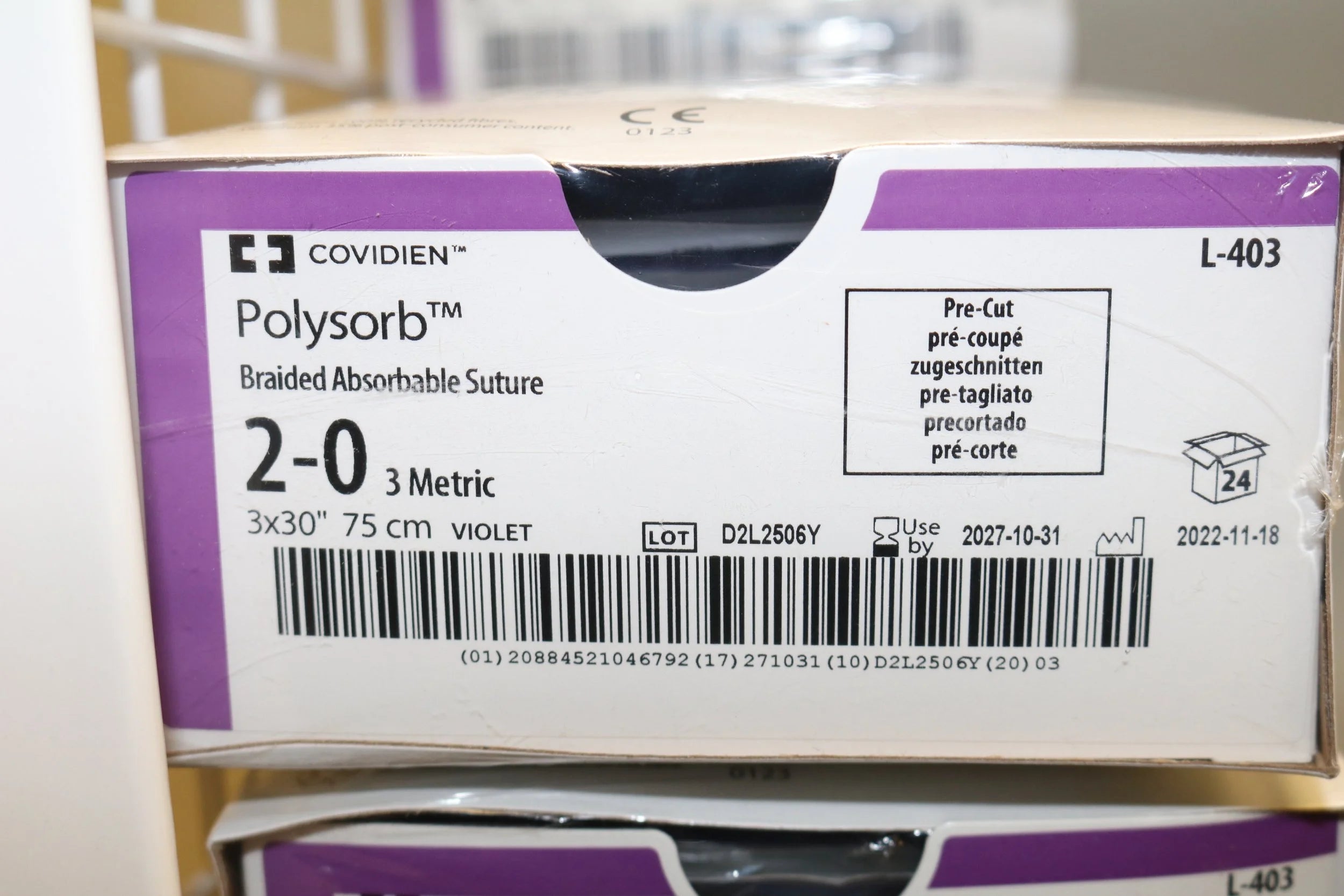 Covidien | L-403 | Polysorb Braided Absorbable Suture 2-0 3 Metric 3x30" 75cm VIOLET