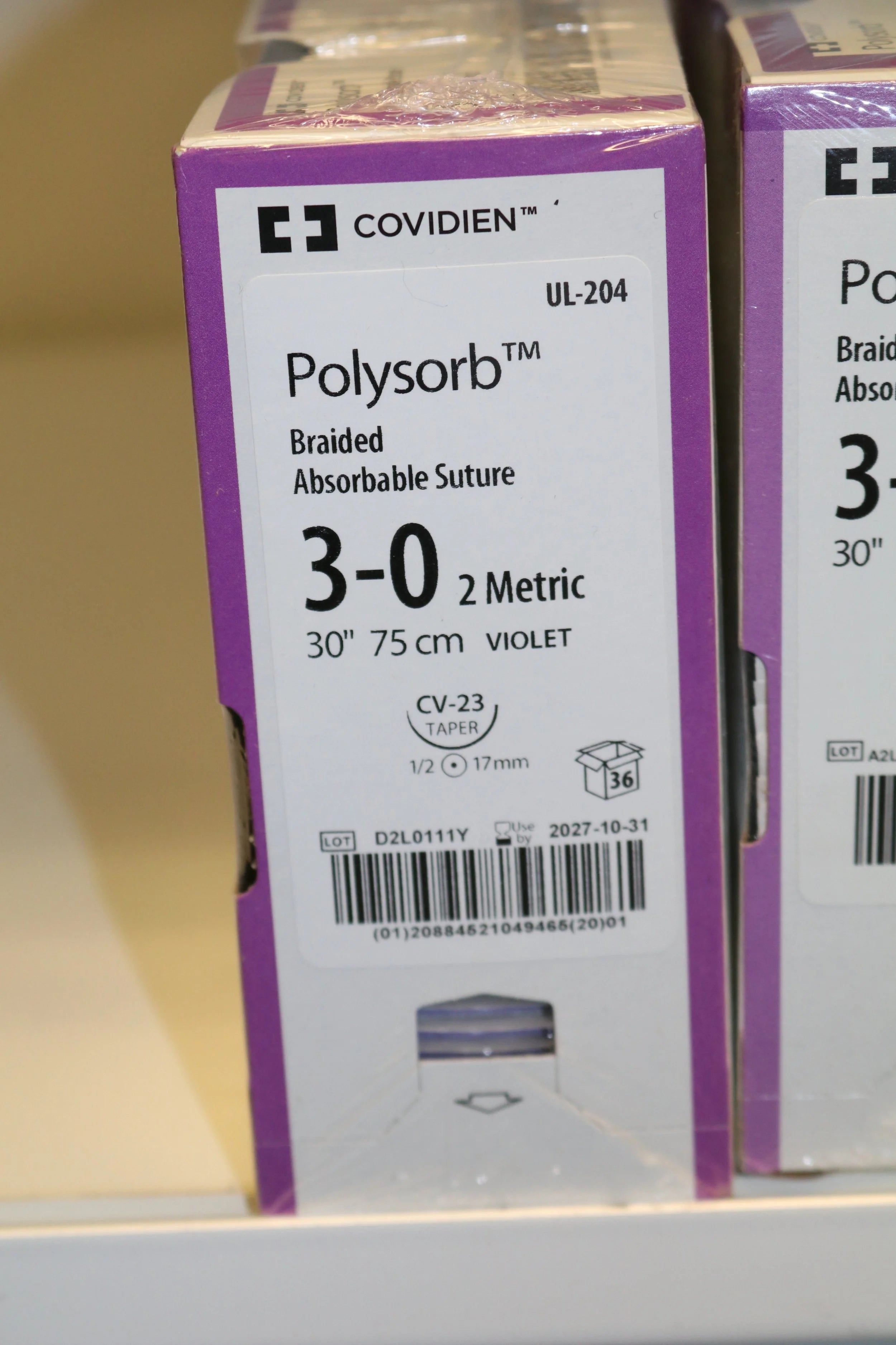 Covidien | UL-204 | Polysorb Braided Absorbable Suture 3-0 2 Metric 30" 75cm VIOLET