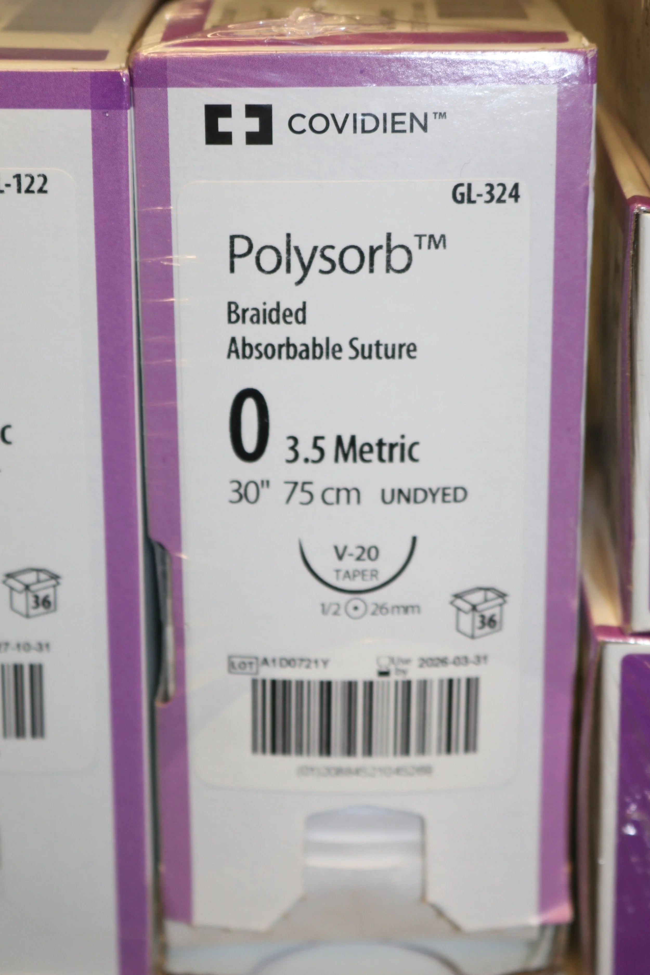 Covidien | GL-324 | Polysorb Braided Absorbable Suture 0 3.5 Metric 30" 75cm UNDYED