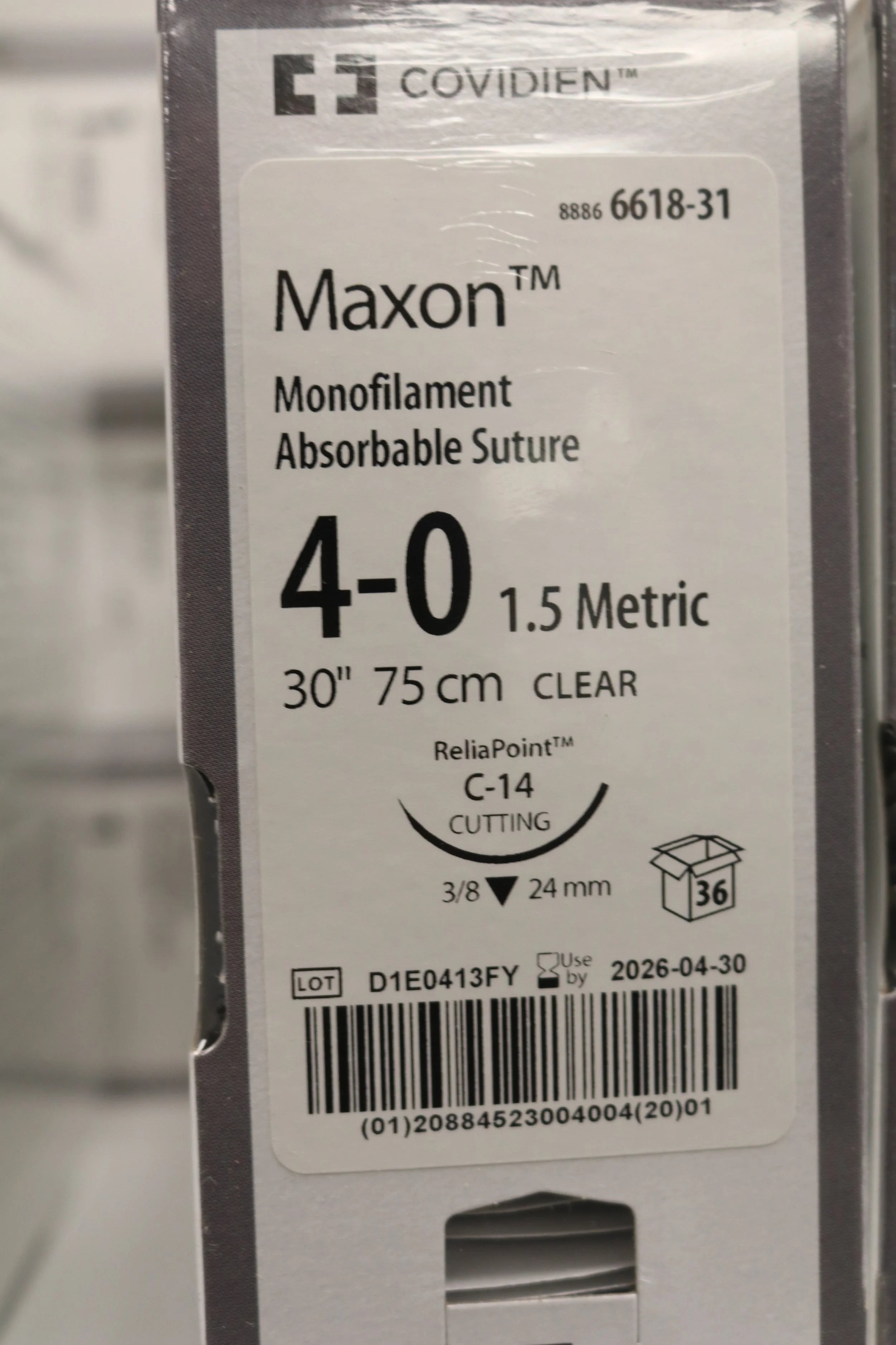 Covidien | 6618-31 | Monofilament Absorbable Suture 4-0 1.5 Metric 30" 75cm GREEN