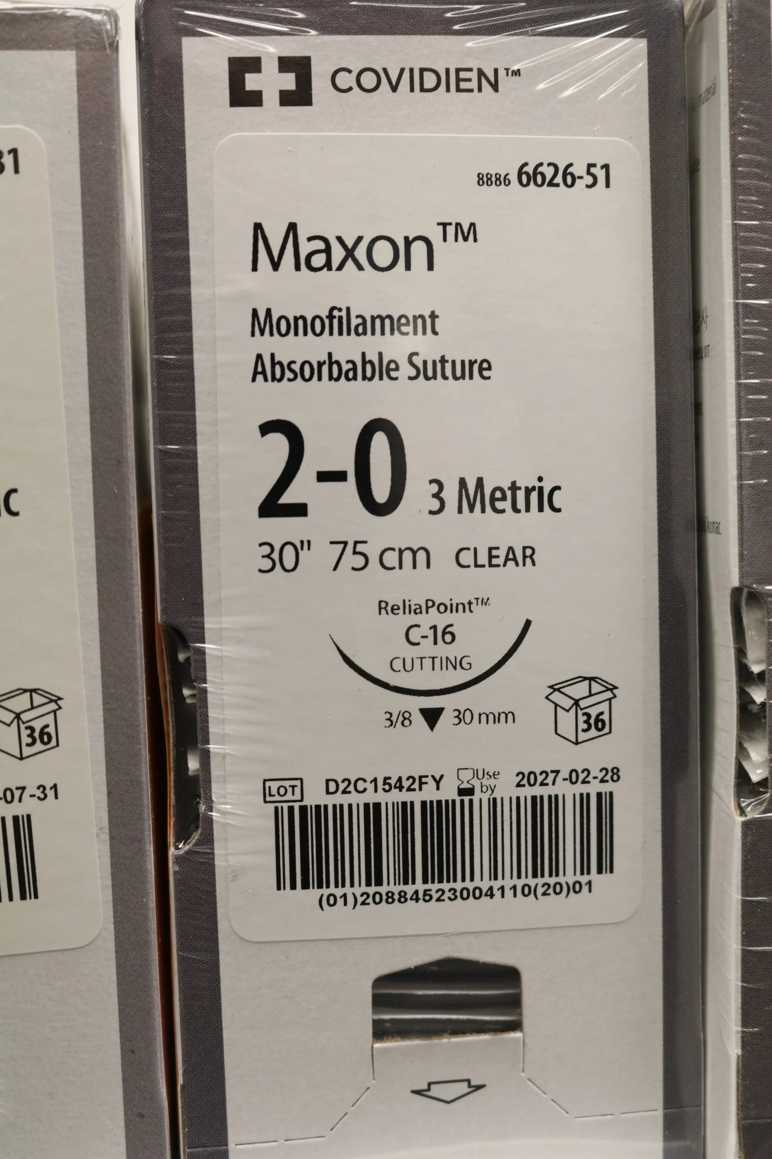 Covidien | 6626-51 | Monofilament Absorbable Suture 2-0 3 Metric 30" 75cm CLEAR