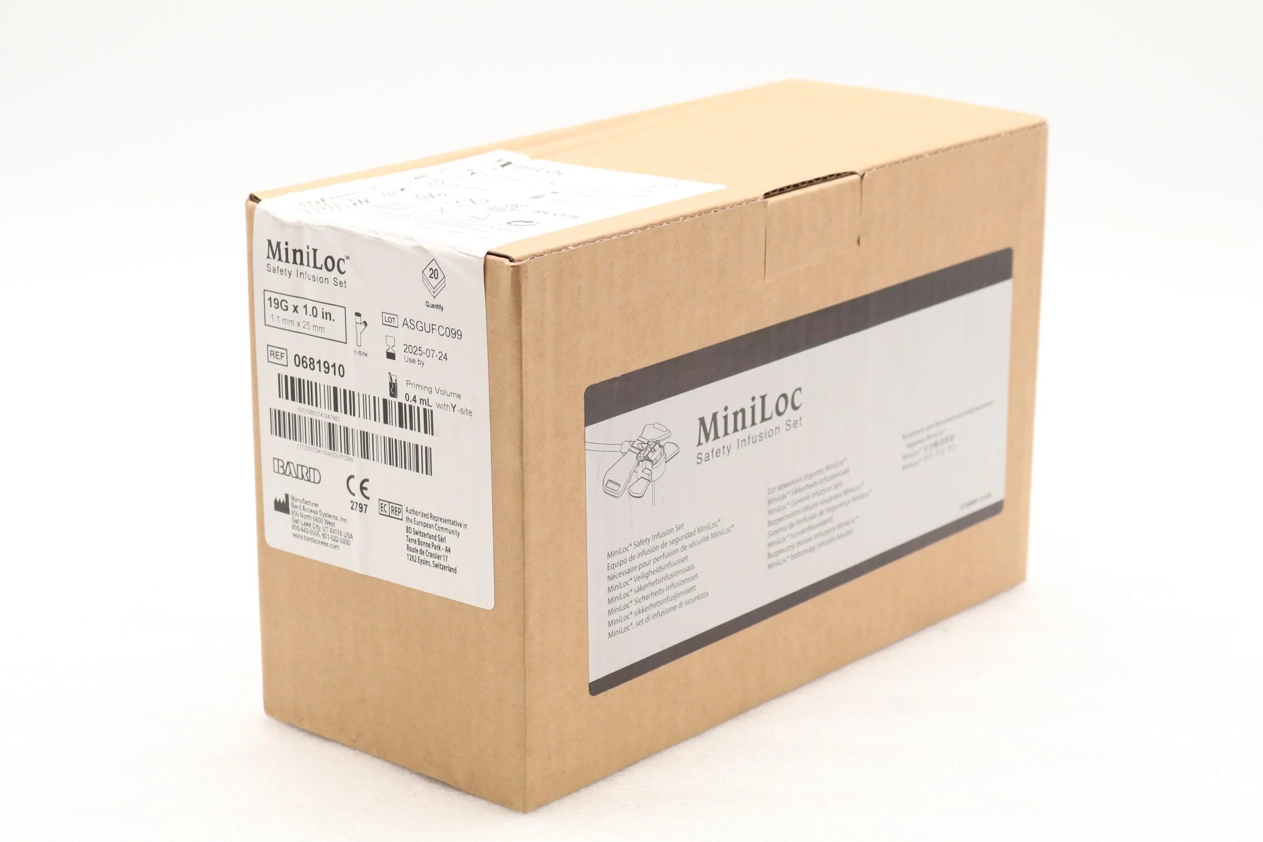 Bard | 0681910 | MiniLoc Safety Infusion Set w/ Y-Injection Site 19G x 1.0"