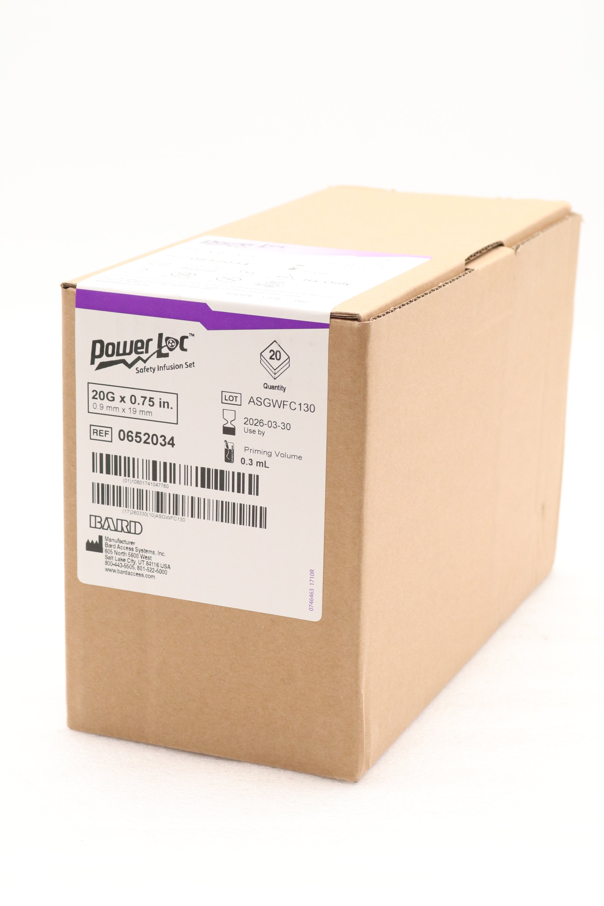 Bard | 0652034 | PowerLoc Safety Infusion Set w/o Y Site 20G x 0.75"