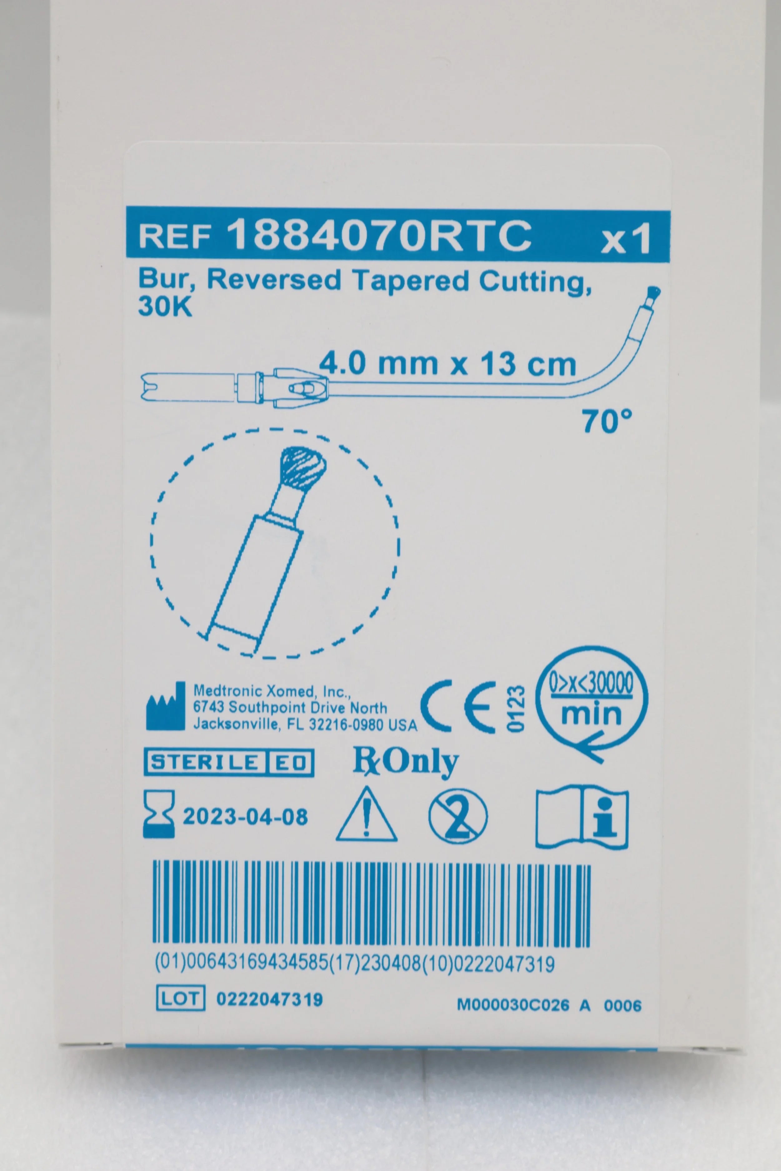 Medtronic | 1884070RTC | Reversed Tapered Cutting Bur 30K 4.0mm x 13cm 70°