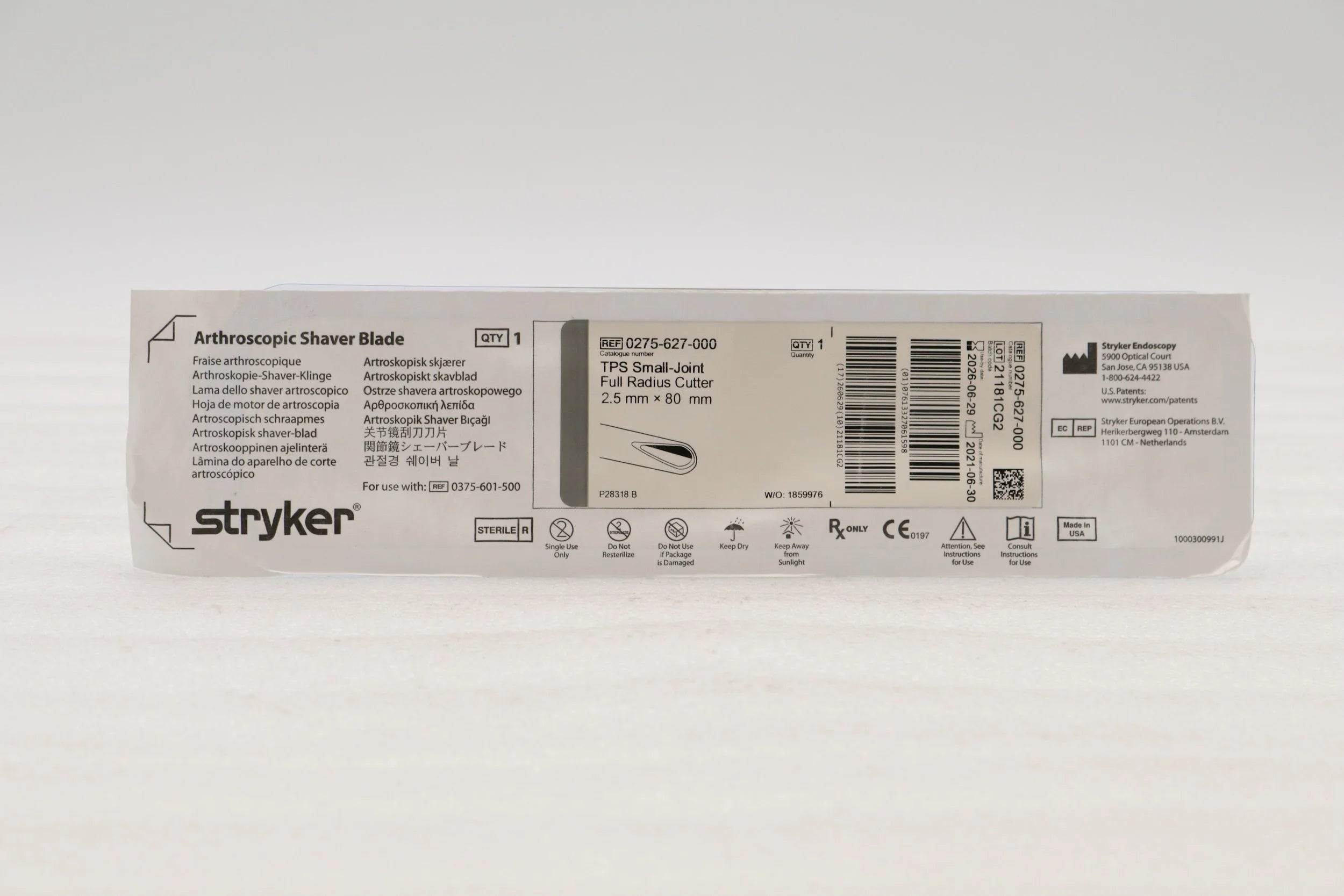 Stryker | 0275-627-000 | TPS SMALL JOINT ARTHROSCOPIC SHAVER BLADE FULL RADIUS CUTTER, 2.5MM X 80MM (GREY)