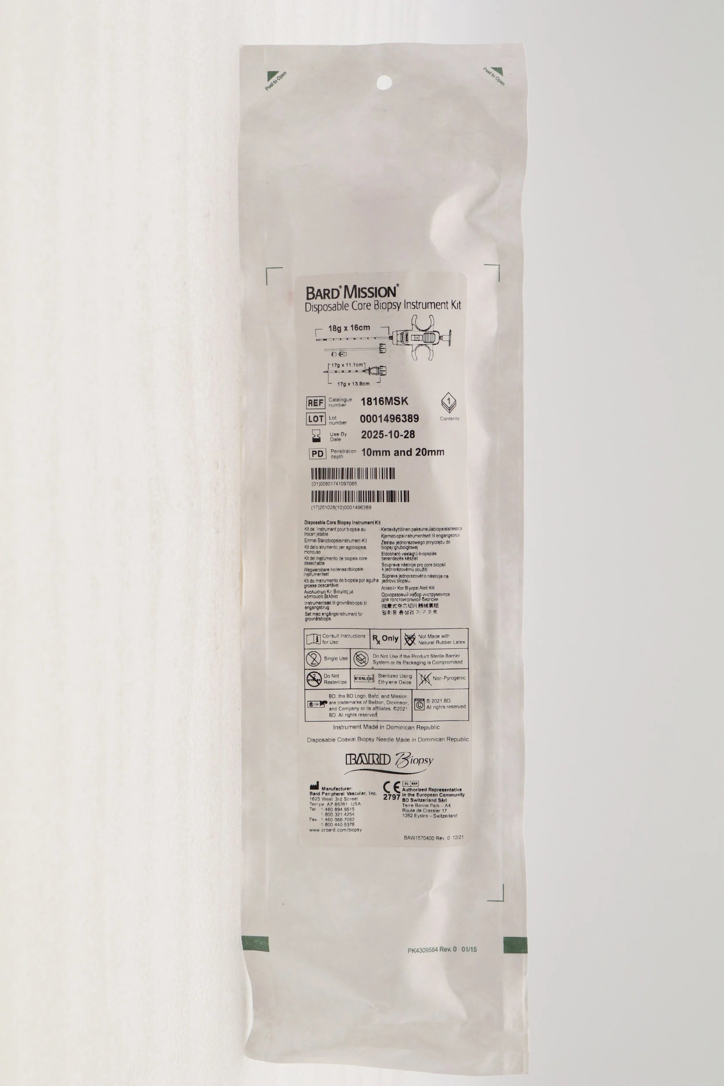 Bard | 1816MSK | MISSION DISPOSABLE CORE BIOPSY INSTRUMENT 18G 16 cm