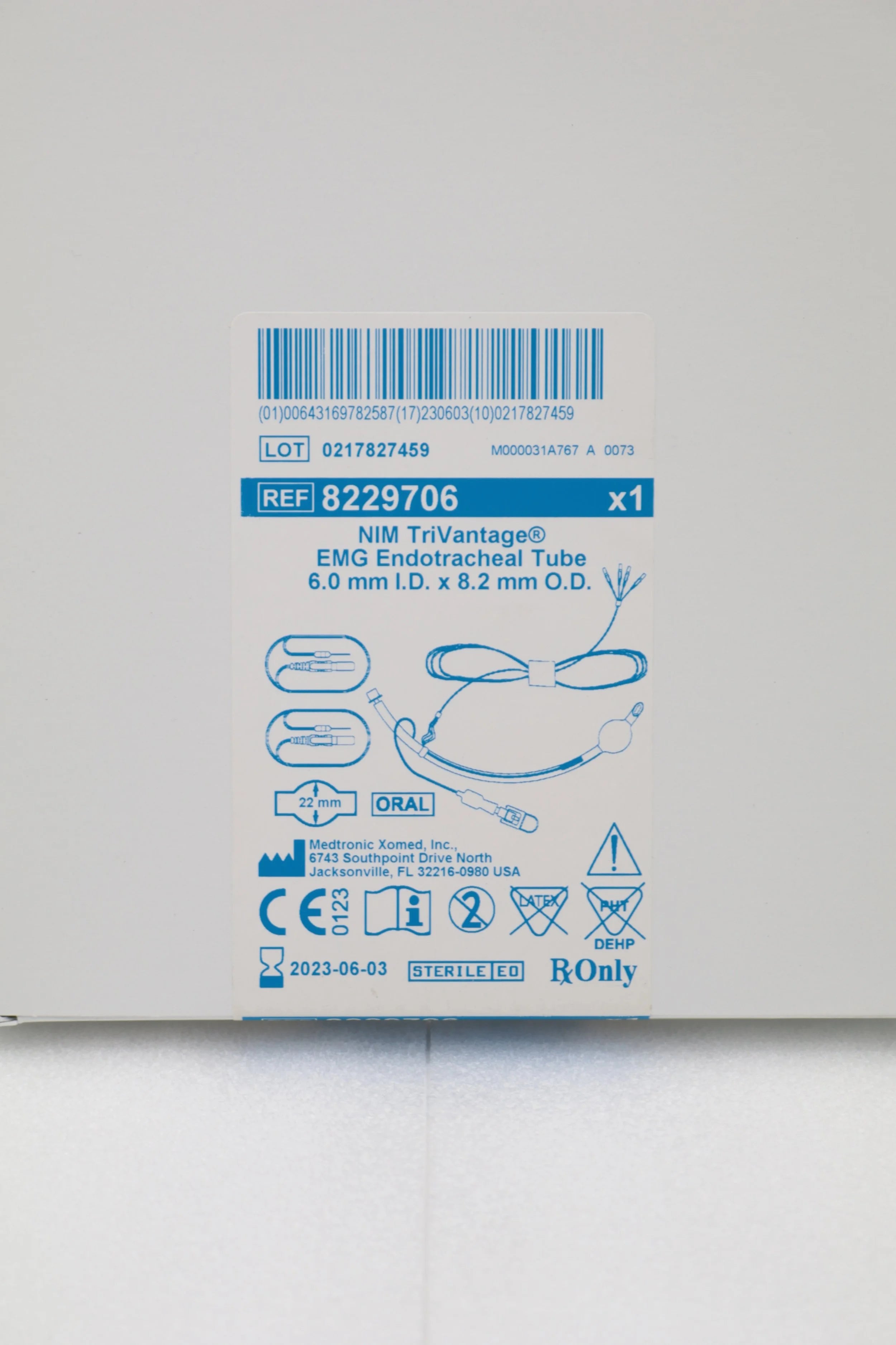 Medtronic | 8229706 | NIM TriVantage EMG Endotracheal Tube 6.0mm ID x 8.2mm OD Oral