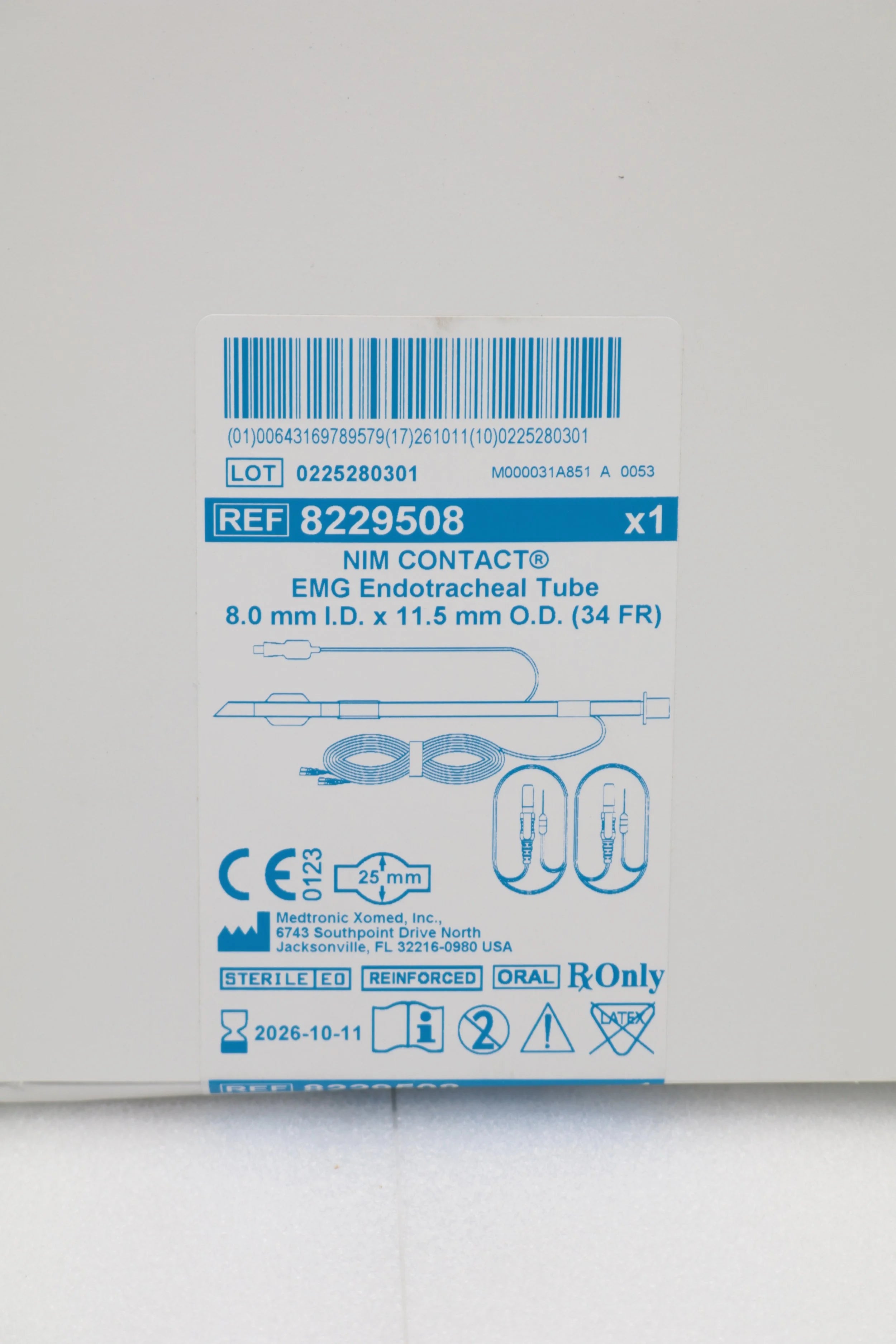 Medtronic | 8229508 | NIM Contact EMG Endotracheal Tube 8.0mm ID x 11.5mm OD (34 FR)