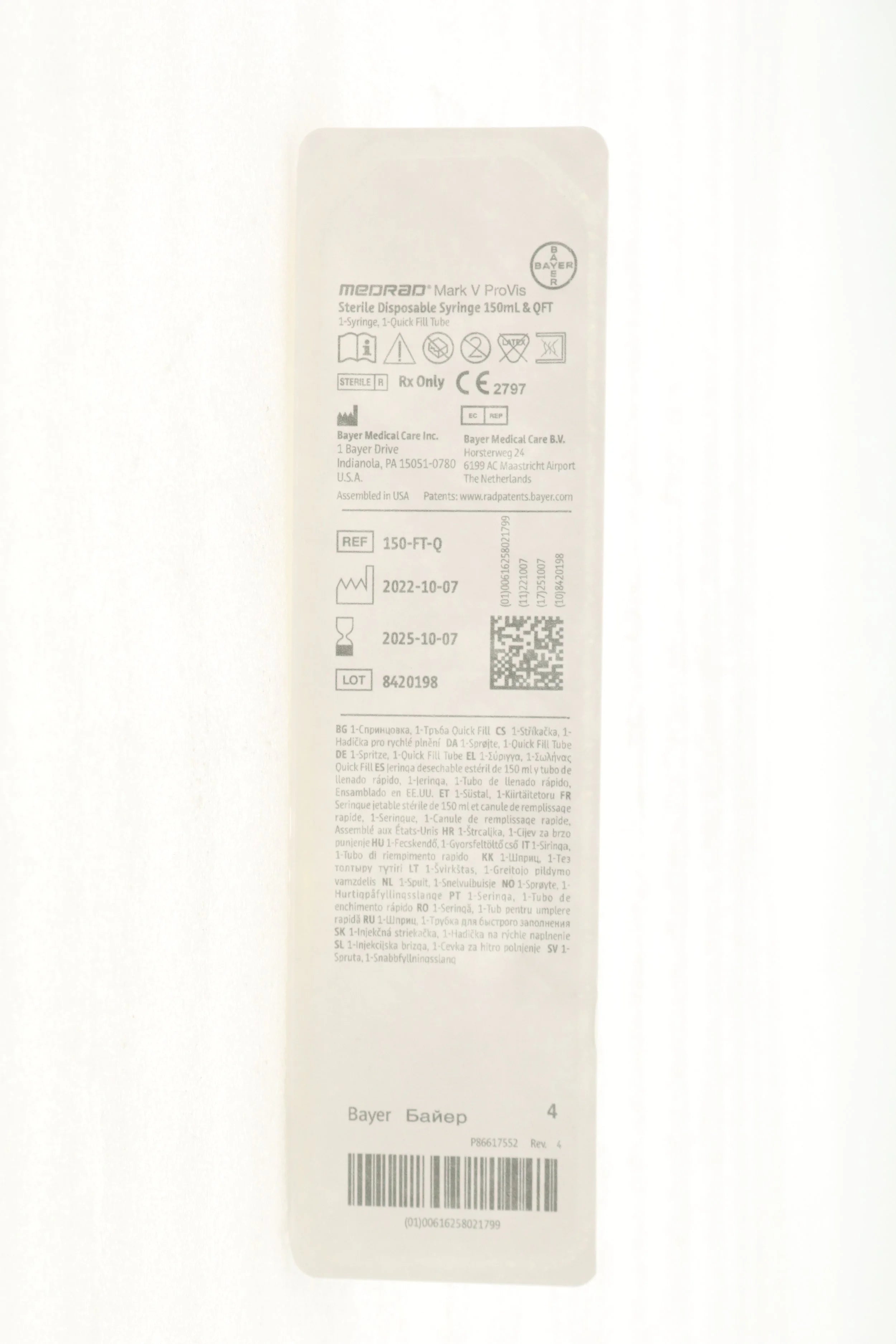 Bayer | 150-FT-Q | Medrad Mark V ProVis Syringe 150ml & QFT