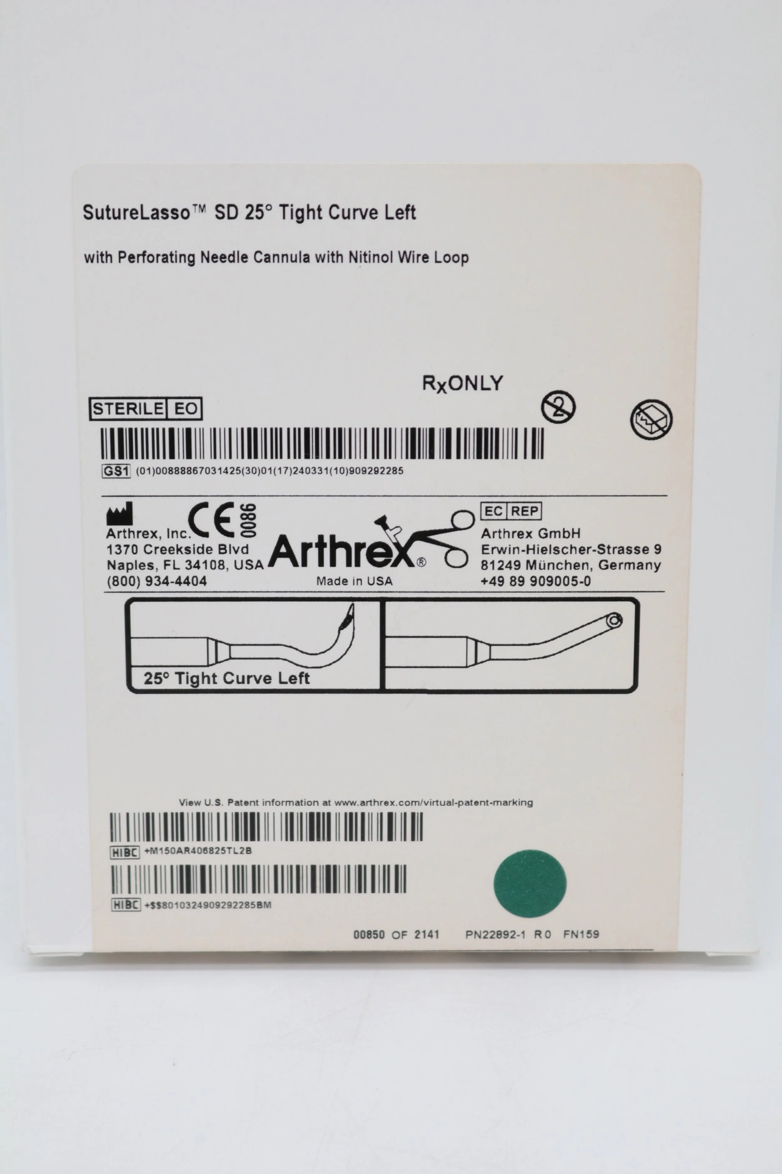 Arthrex | AR-4068-25TL | SutureLasso SD 25° Tight Curve Left with Perforating Needle Cannula with Nitinol Wire Loop