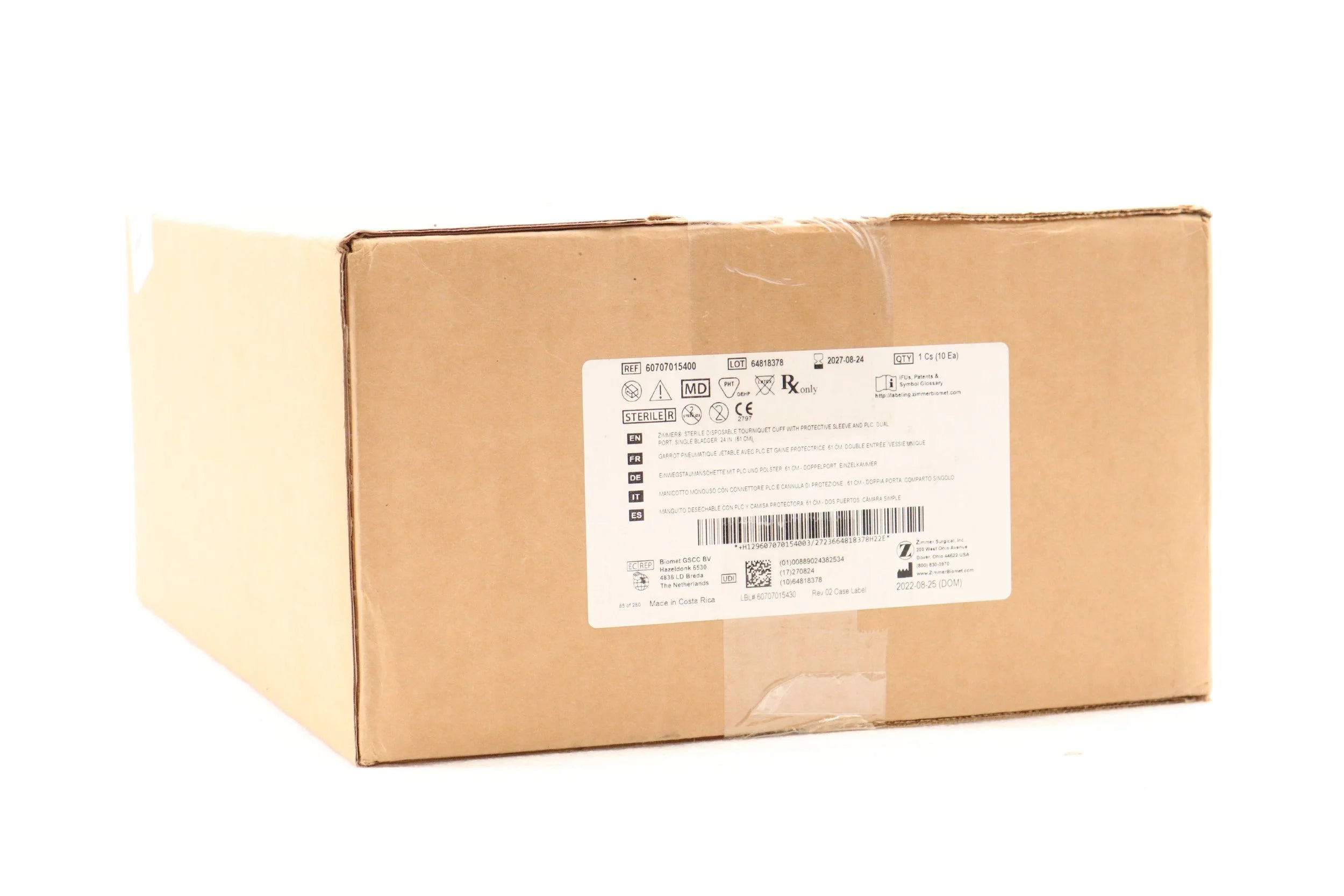 Zimmer Biomet | 60707015400 | Zimmer Sterile Disposable Tourniquet Cuff W/Protective Sleeve And Plc Dual Port Single Bladder 24in