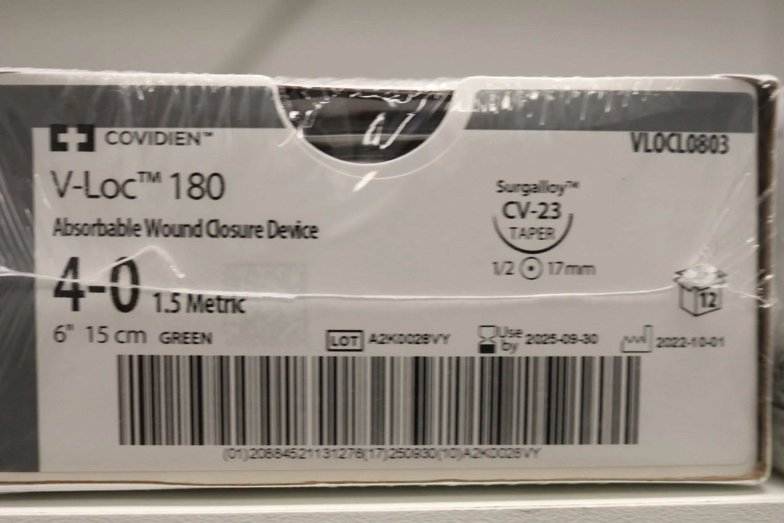 Covidien | VLOCL0803 | V-LOC 180 Absorbable Wound Closure Device 4-0 1.5 Metric 6" 15cm GREEN VLOC0803