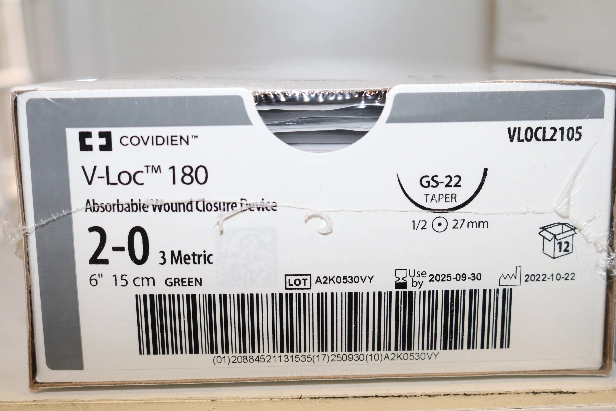 Covidien | VLOCL2105 | V-LOC 180 Absorbable Wound Closure Device 2-0 3 Metric 6" 15cm GREEN VLOC2105