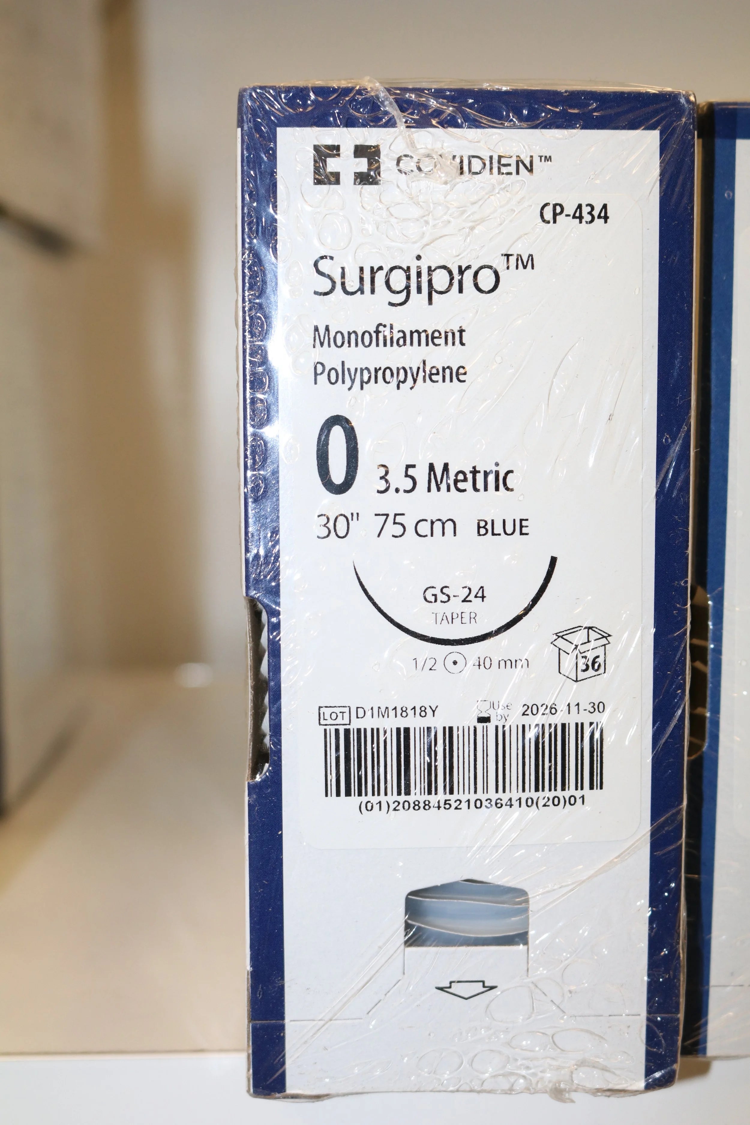 Covidien | CP-434 | Surgipro Monofilament Polypropylene 0 3.5 Metric 30" 75cm BLUE
