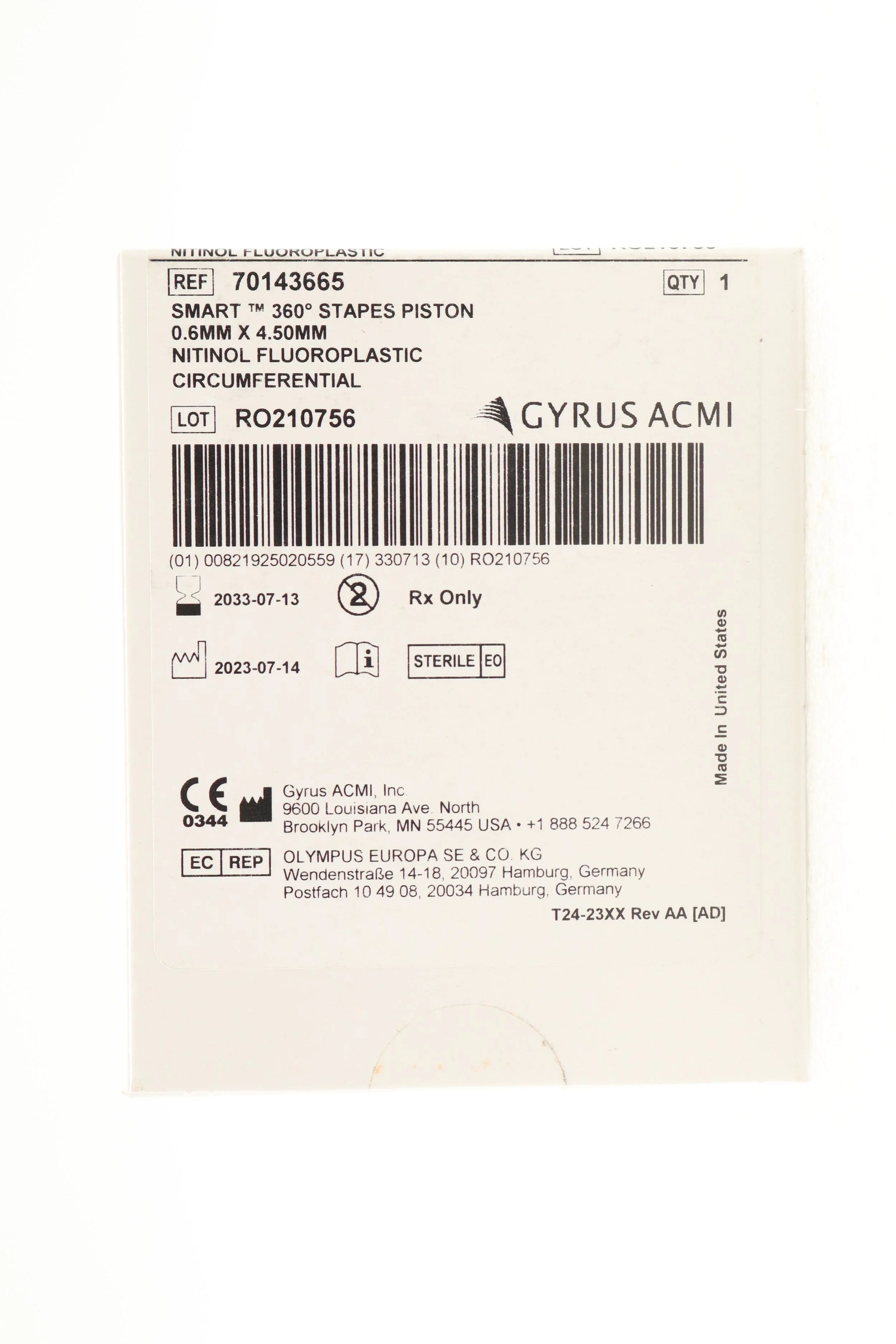 Gyrus ACMI | 70143665 | Smart 360° Piston, 0.6 mm Piston Diameter, 4.50 mm Length, Nitinol/Fluoroplastic