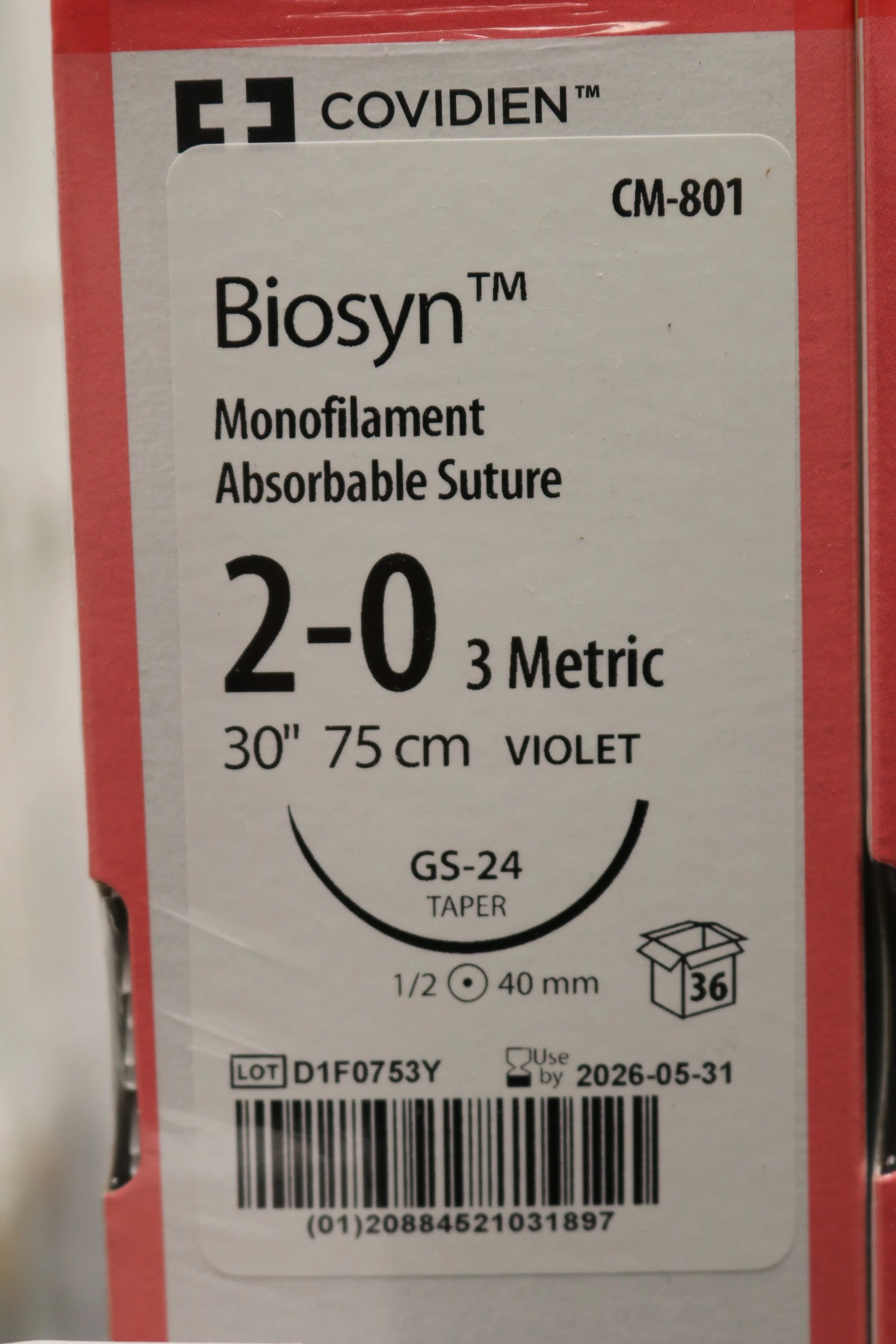 Covidien | CM-801 | Biosyn Monofilament Absorbable Suture 2-0 3 Metric 30" 75cm VIOLET