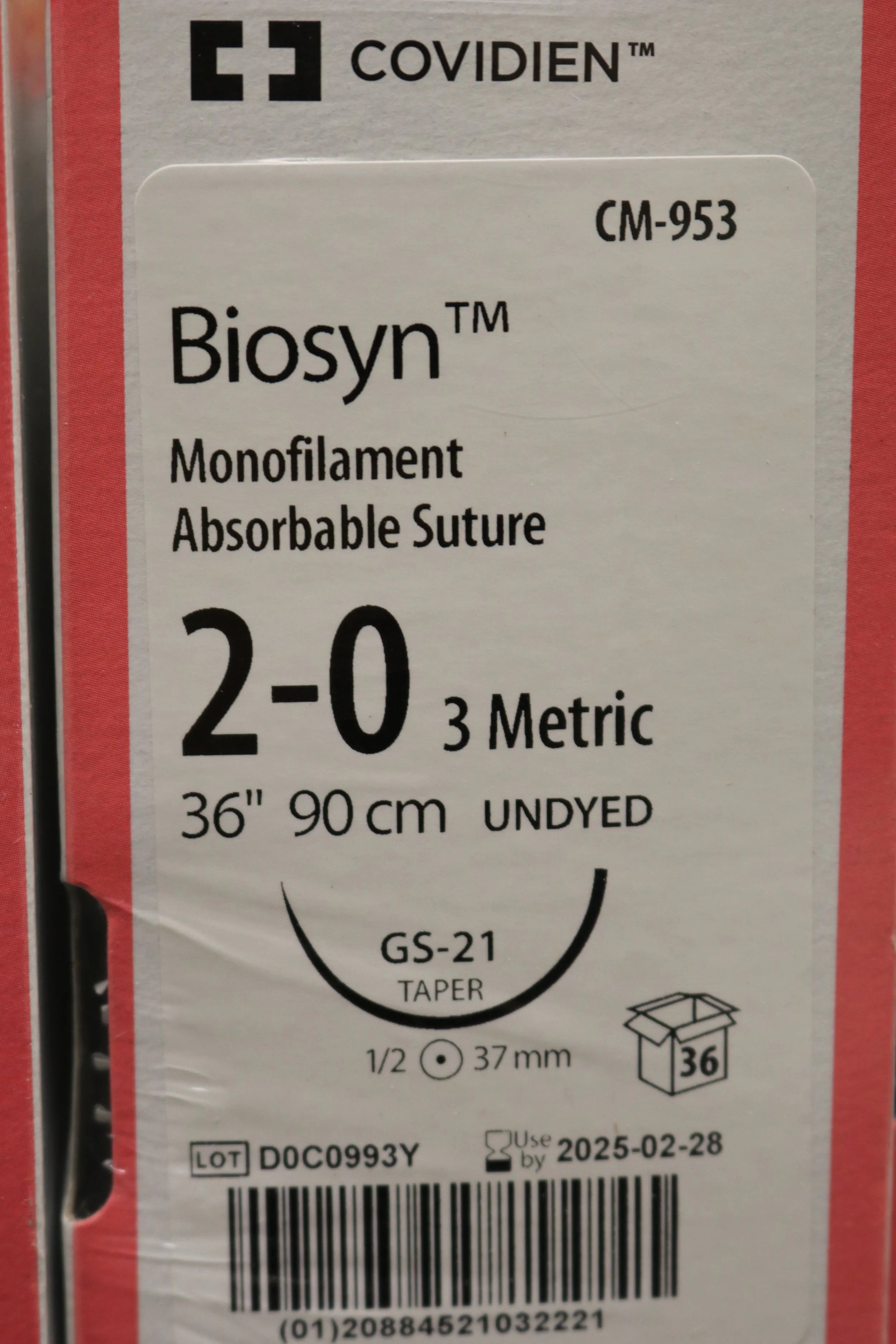Covidien | CM-953 | Biosyn Monofilament Absorbable Suture 2-0 3 Metric 36" 90cm UNDYED