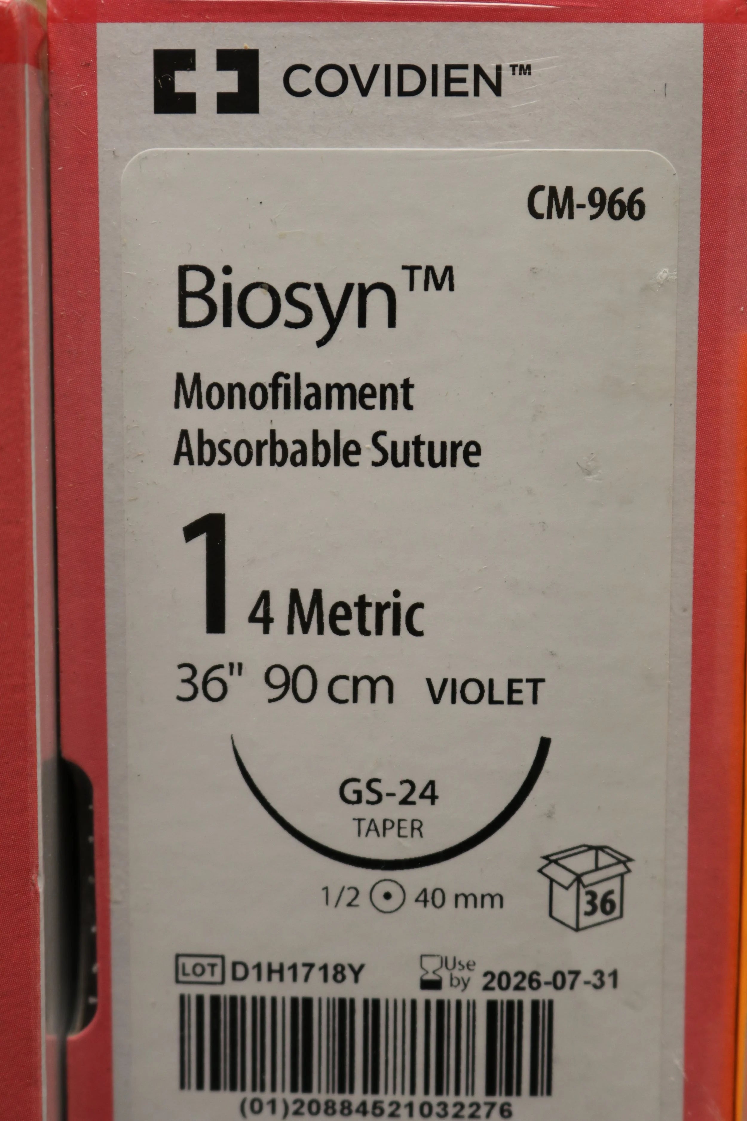 Covidien | CM-966 | Biosyn Monofilament Absorbable Suture 1 4 Metric 36" 90cm VIOLET