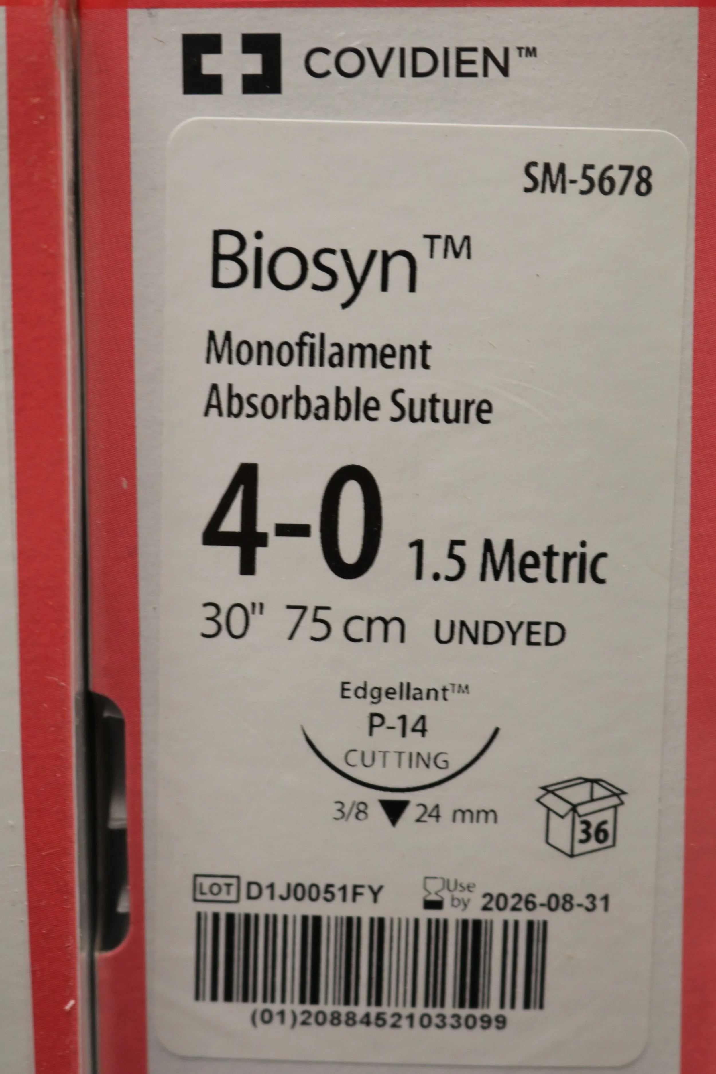 Covidien | SM-5678 | Biosyn Monofilament Absorbable Suture 4-0 1.5 Metric 30" 75cm UNDYED