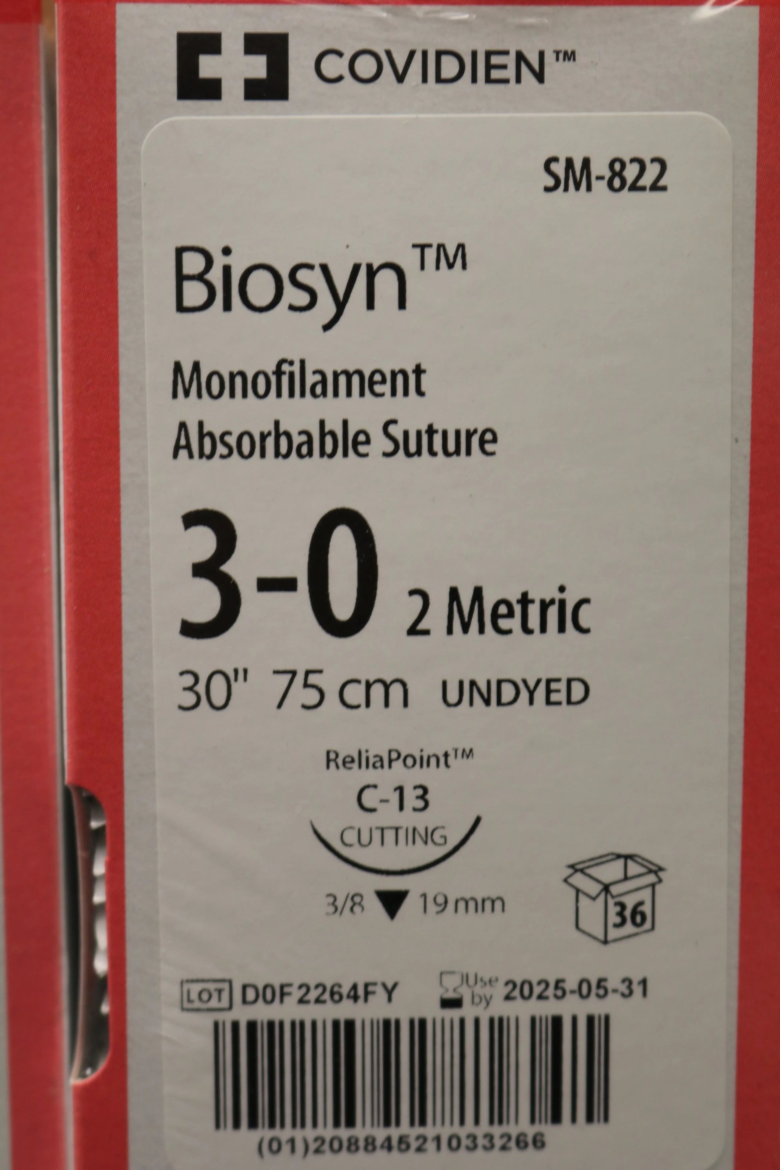 Covidien | SM-822 | Biosyn Monofilament Absorbable Suture 3-0 2 Metric 30" 75cm UNDYED