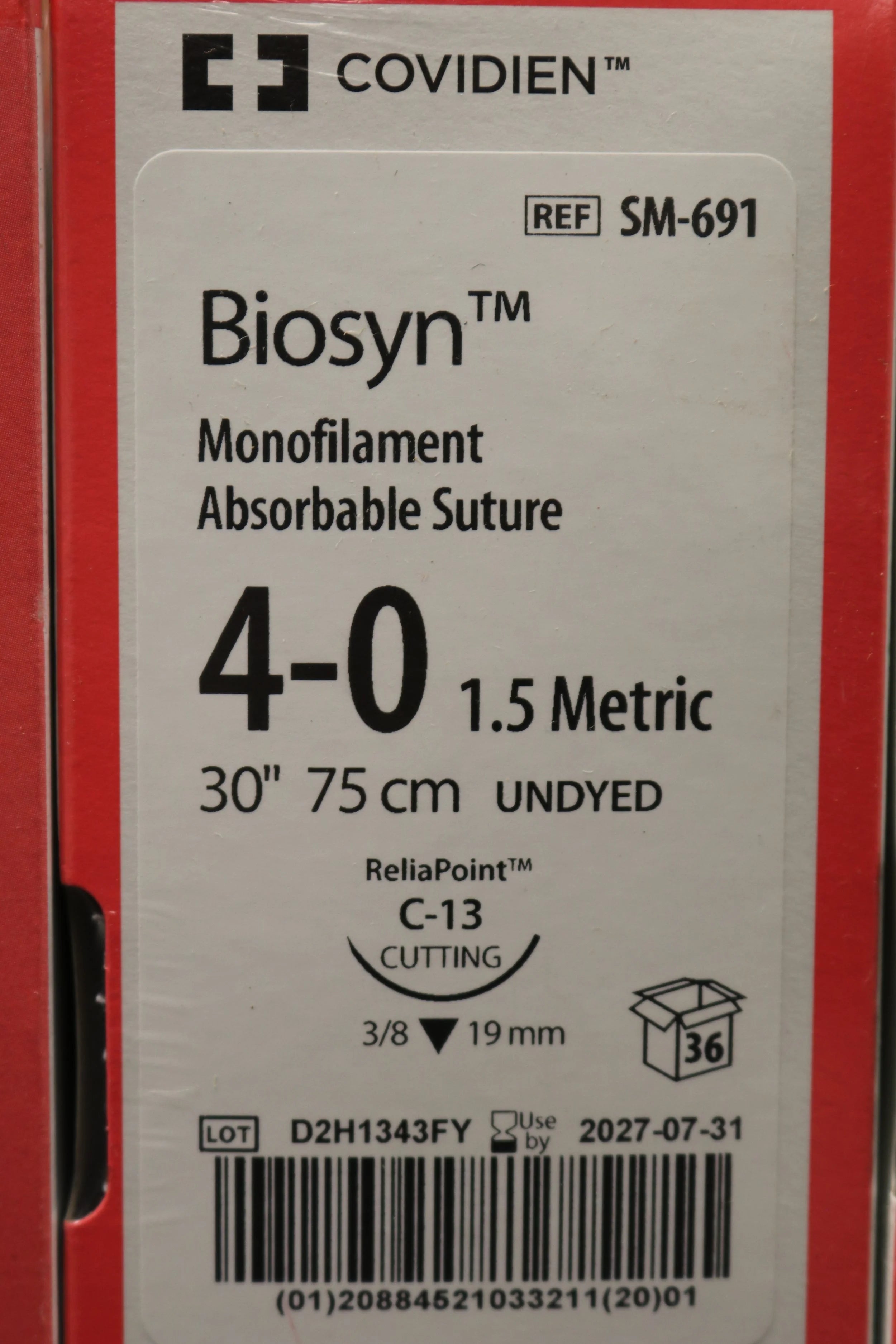 Covidien | SM-691 | Biosyn Monofilament Absorbable Suture 3-0 2 Metric 30" 75cm UNDYED