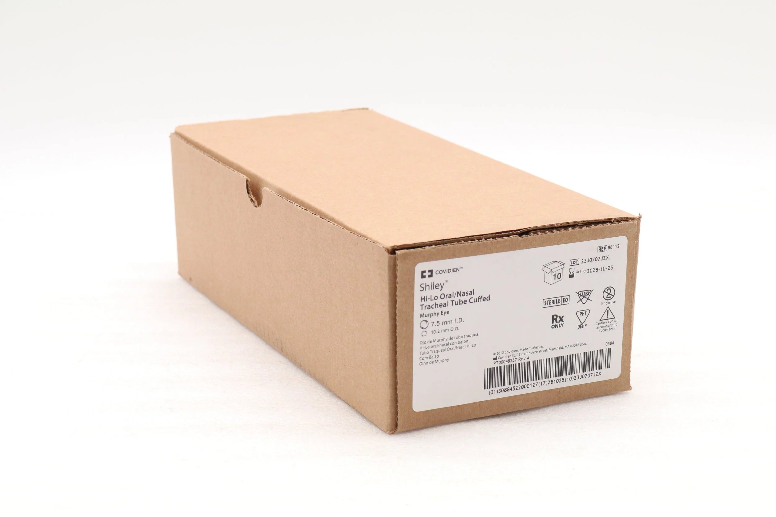 Covidien | 86112 | Basic Endotracheal Tube, 7.5 mm Size, Clear, PVC, Cuffed, Hooded Murphy Eye Tip, Magill Curve Shape