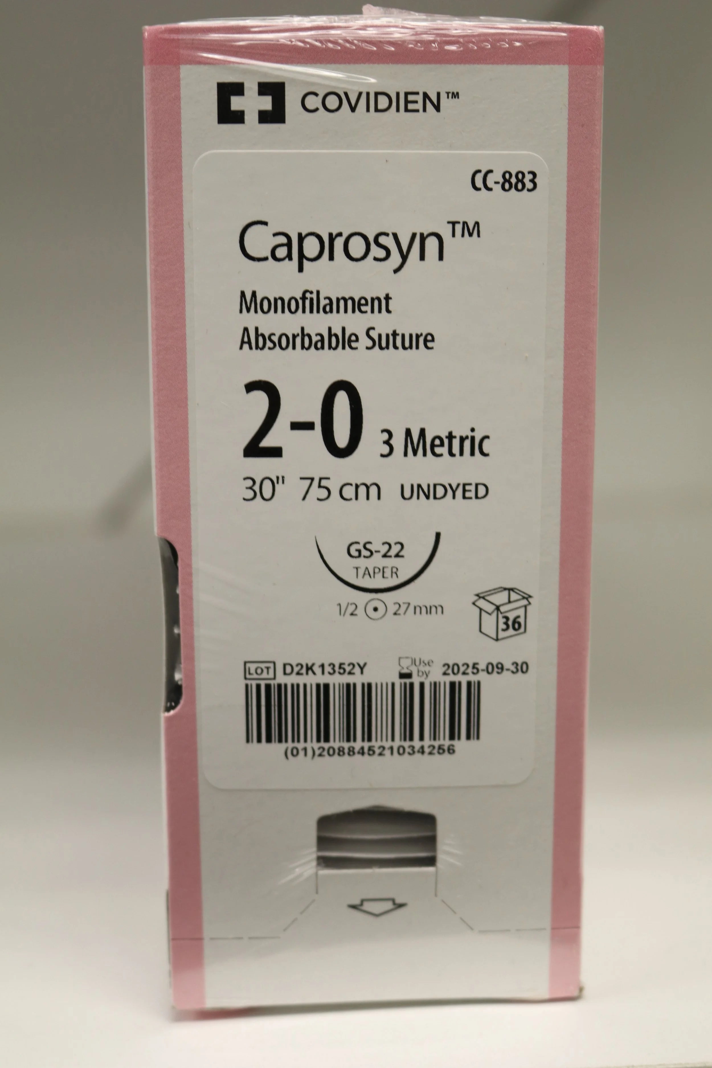 Covidien | CC-883 | Caprosyn Monofilament Absorbable Suture 2-0 3 Metric 30" 75cm UNDYED