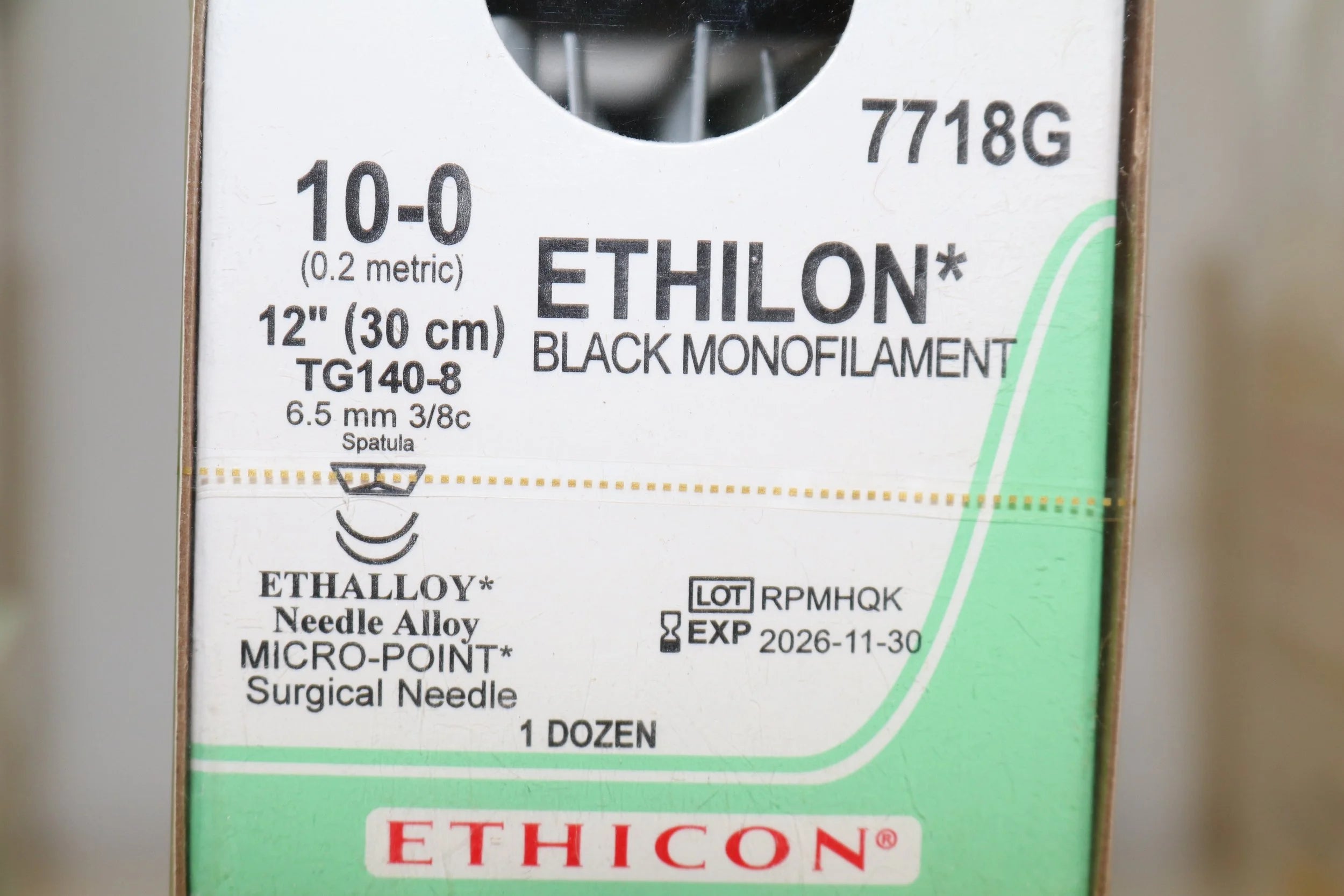 Ethicon | 7718G | ETHILON Black Monofilament 10-0 12"