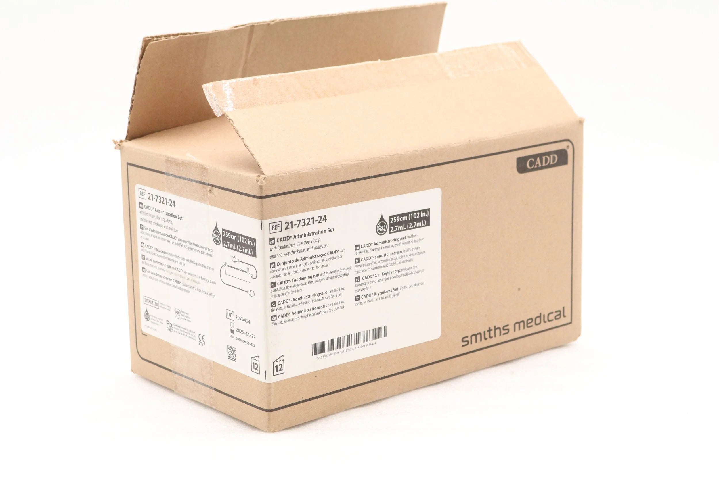 Smiths Medical | 21-7321-24 | CADD Administration Sets - CADD Flow Stop 102" Standard Administration Set with Female Luer, Clamp and 1-Way Check Valve with Male Luer