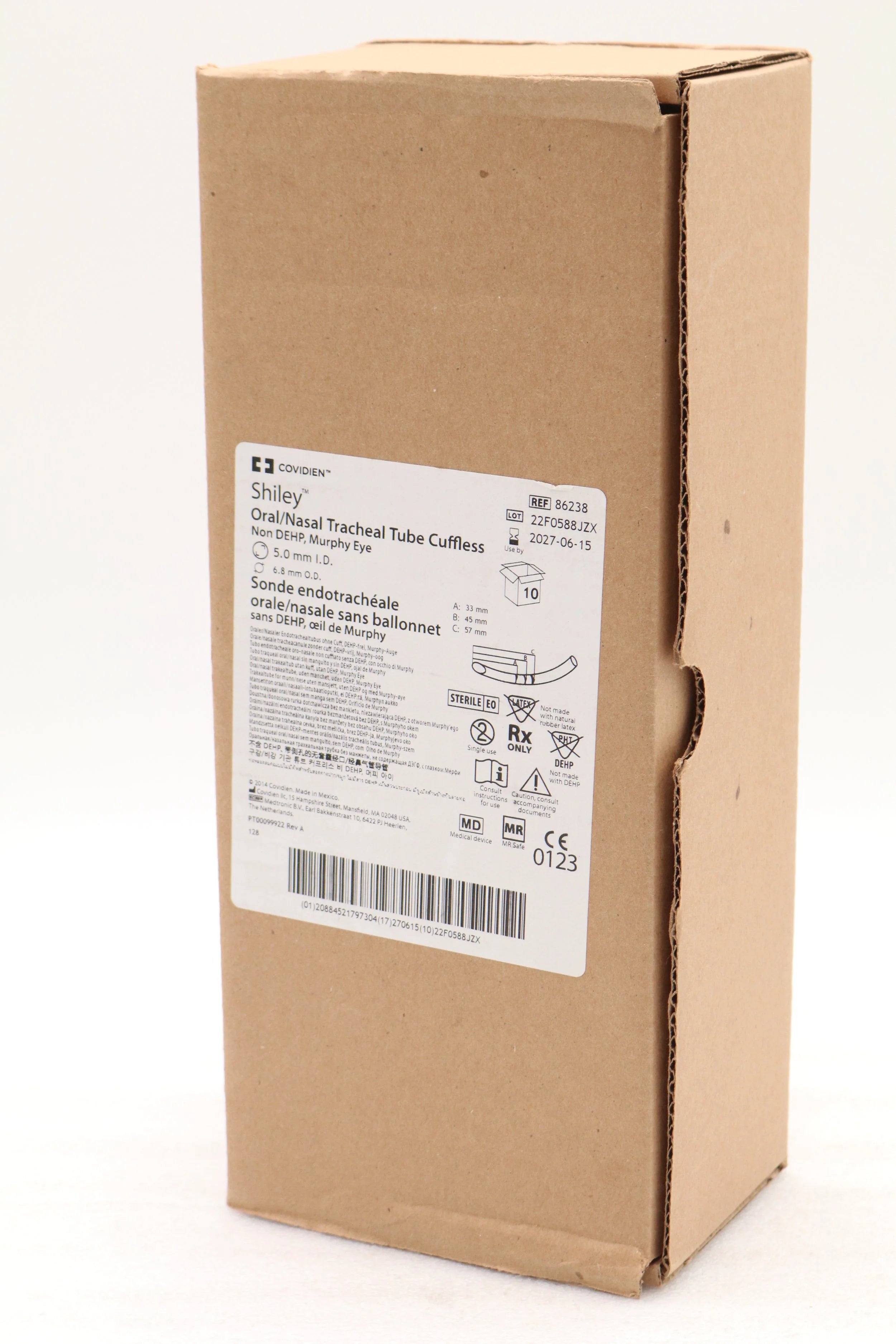 Covidien | 86238 | Endotracheal Tube, 5 mm ID, Clear, Non-DEHP/Plastic, Cuffless, Murphy Eye Tip