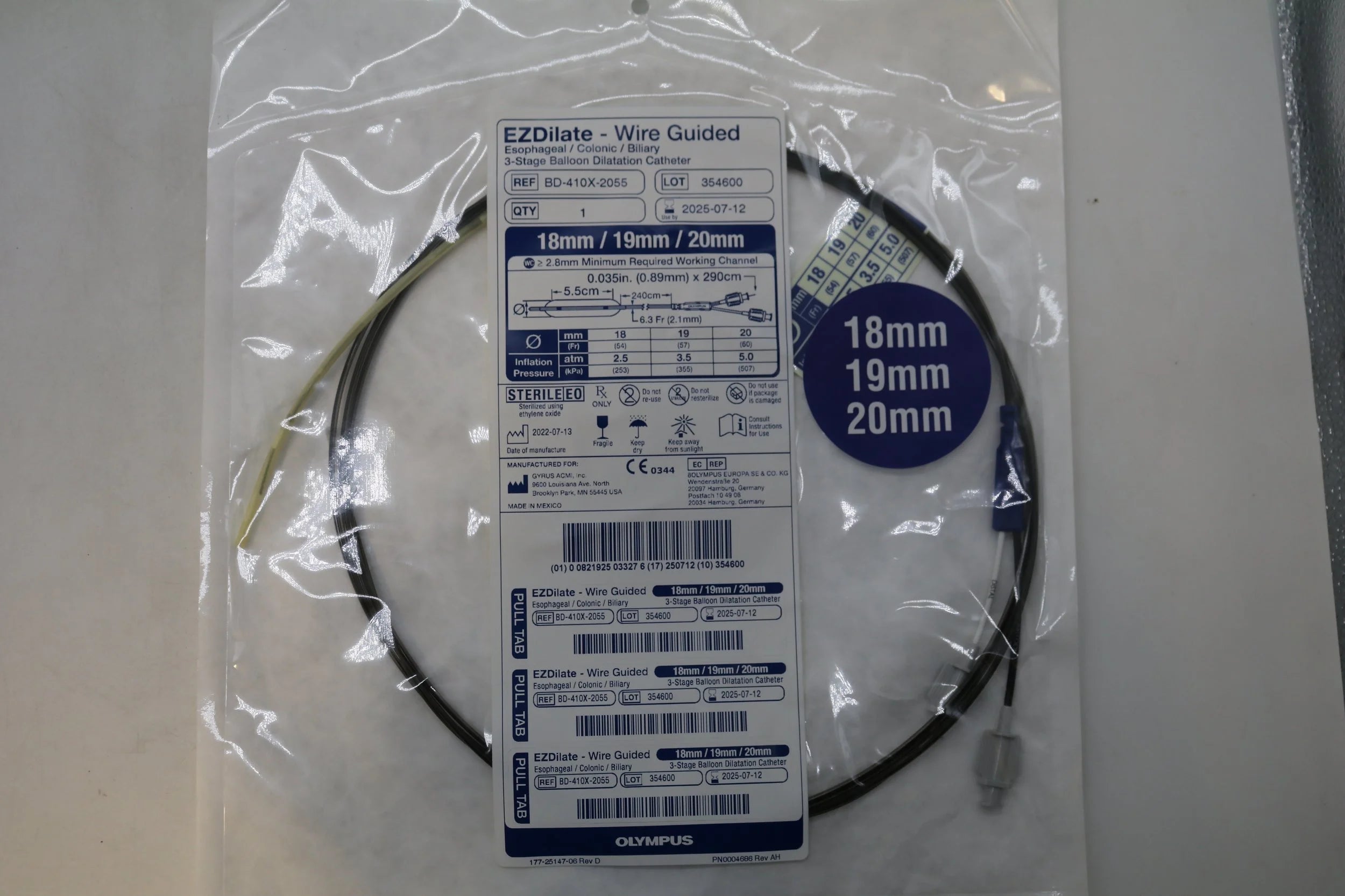Olympus | BD-410X-2055 | EZDilate Wire Guided Esophageal/Colonic/Biliary 3-Stage Balloon Dilatation Catheter