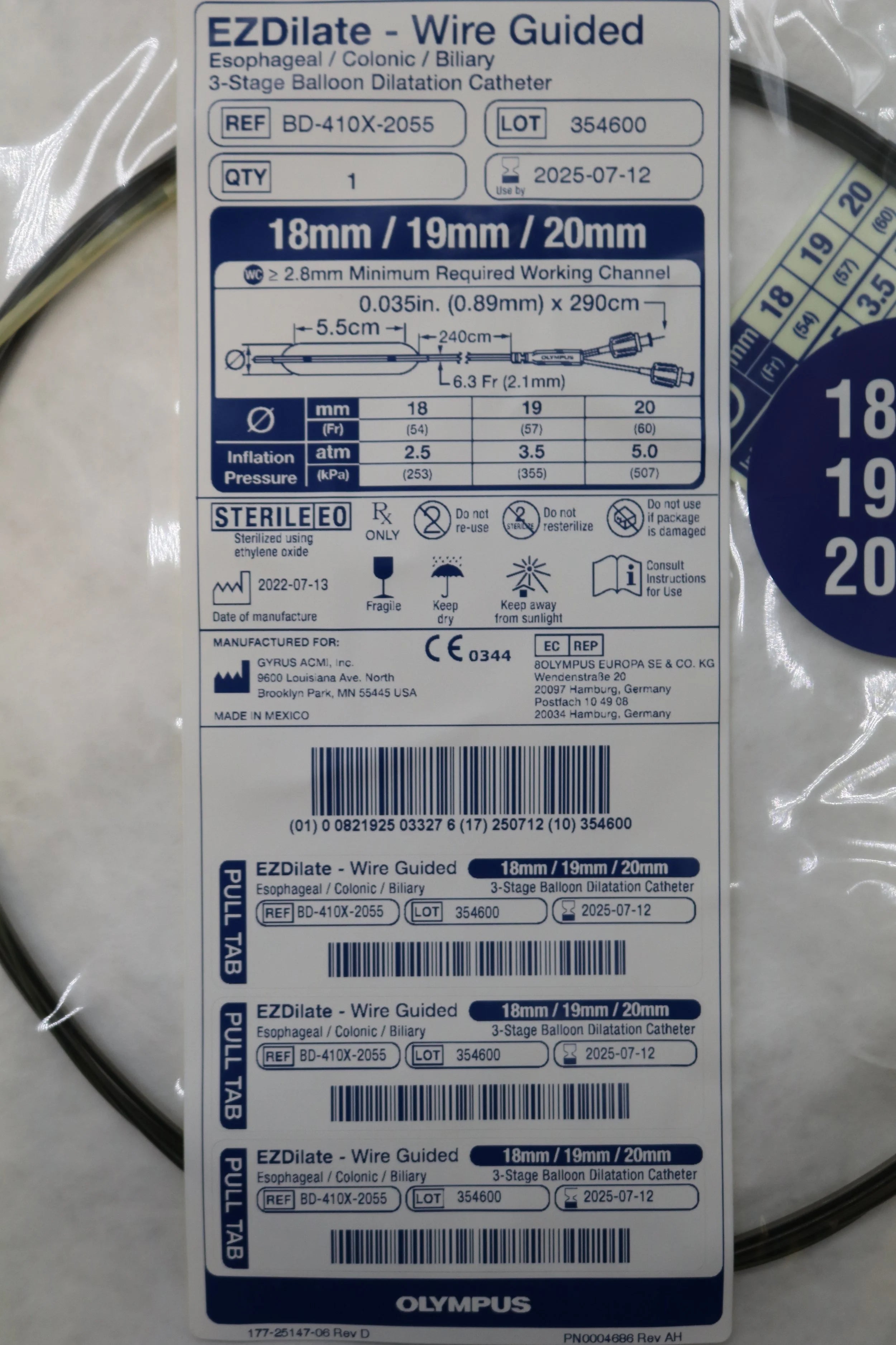 Olympus | BD-400P-1880 | EZDilate Fixed Wire Esophageal 3-Stage Balloon Dilatation Catheter