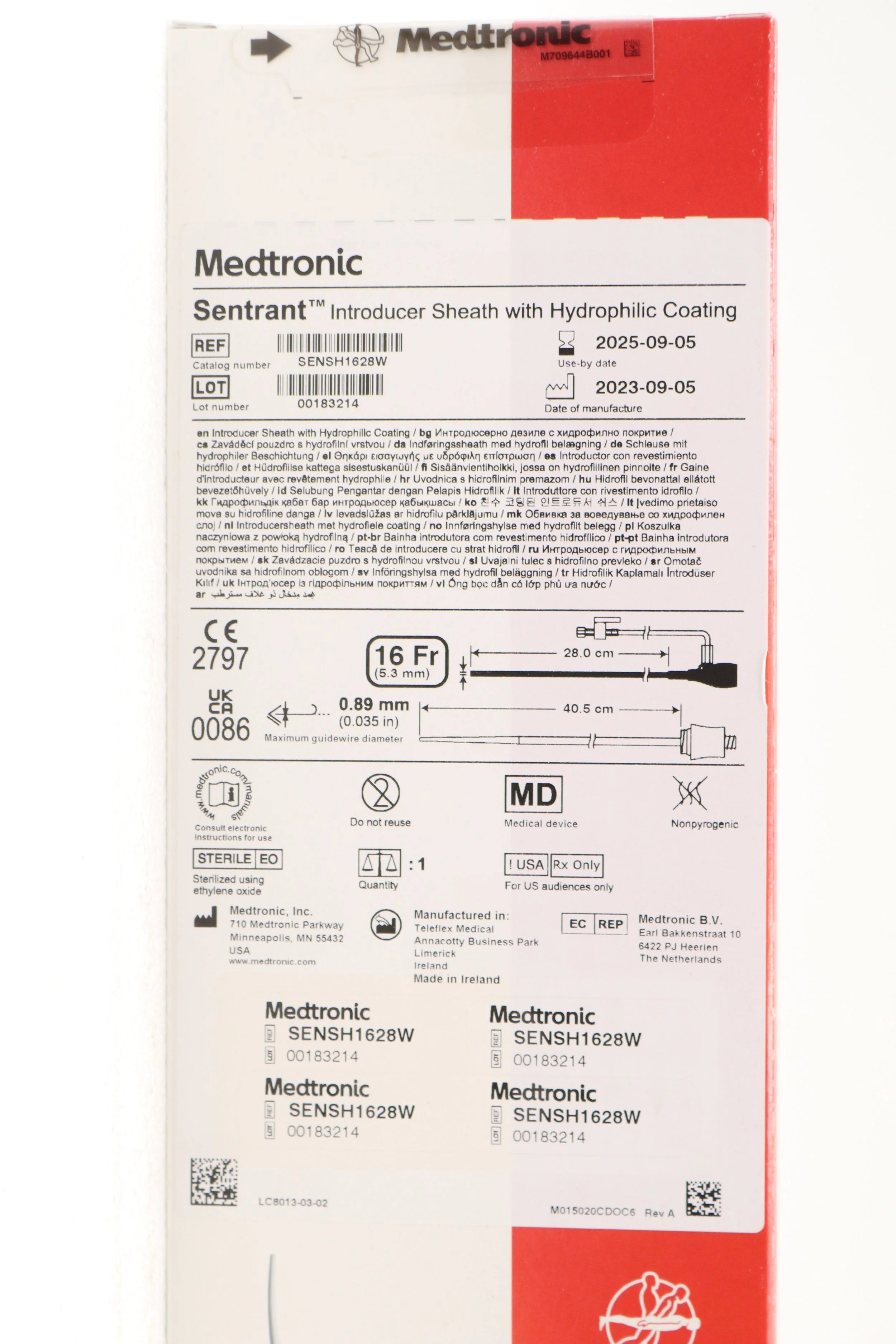 Medtronic | SENSH1628W | Sentrant Introducer Sheath with Hydrophilic Coating 16F x 28cm